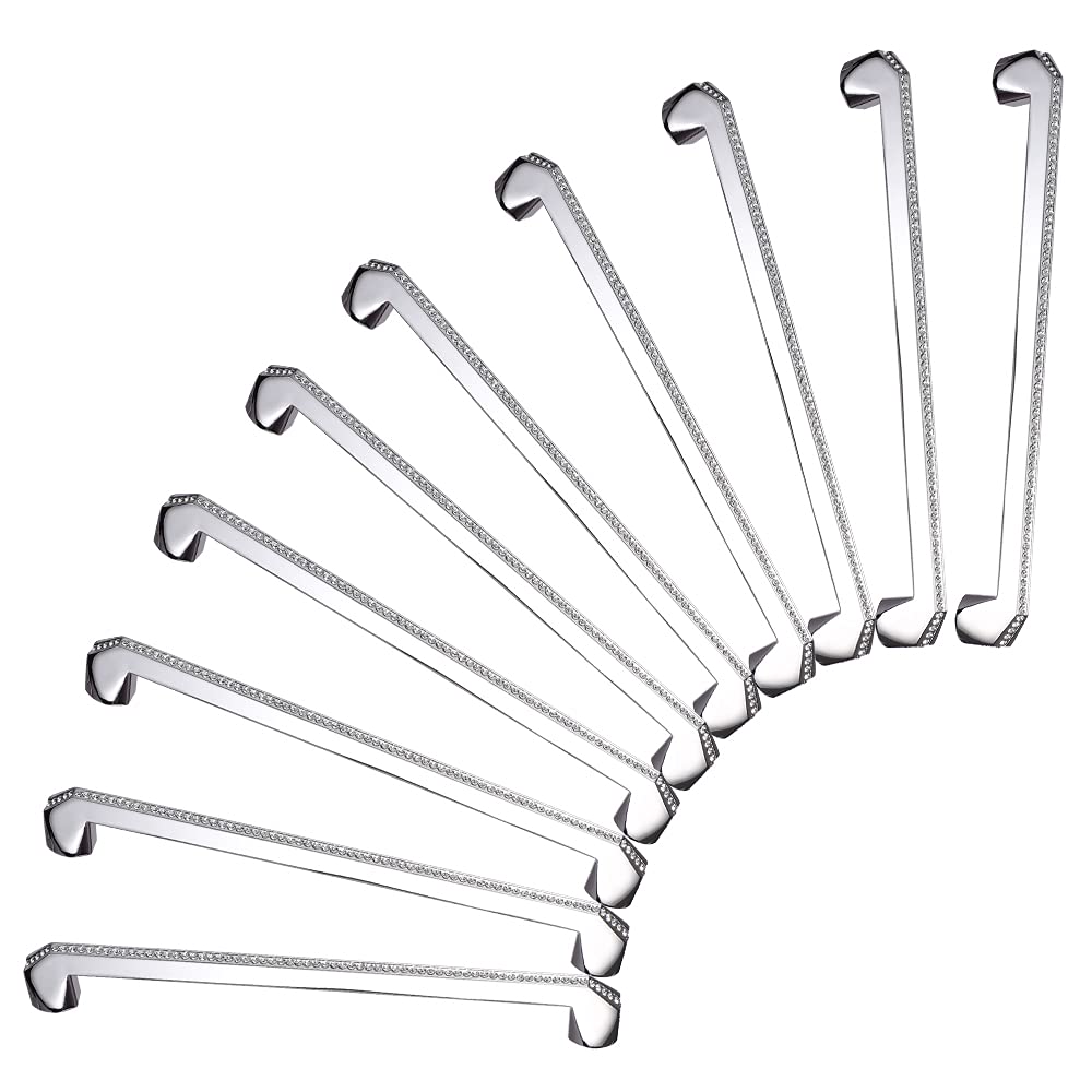 Modern Crystal Cabinet Knobs & Pulls - 10-Pack Silver All-Metal Handles for Kitchen & Furniture - B201P192-P10
