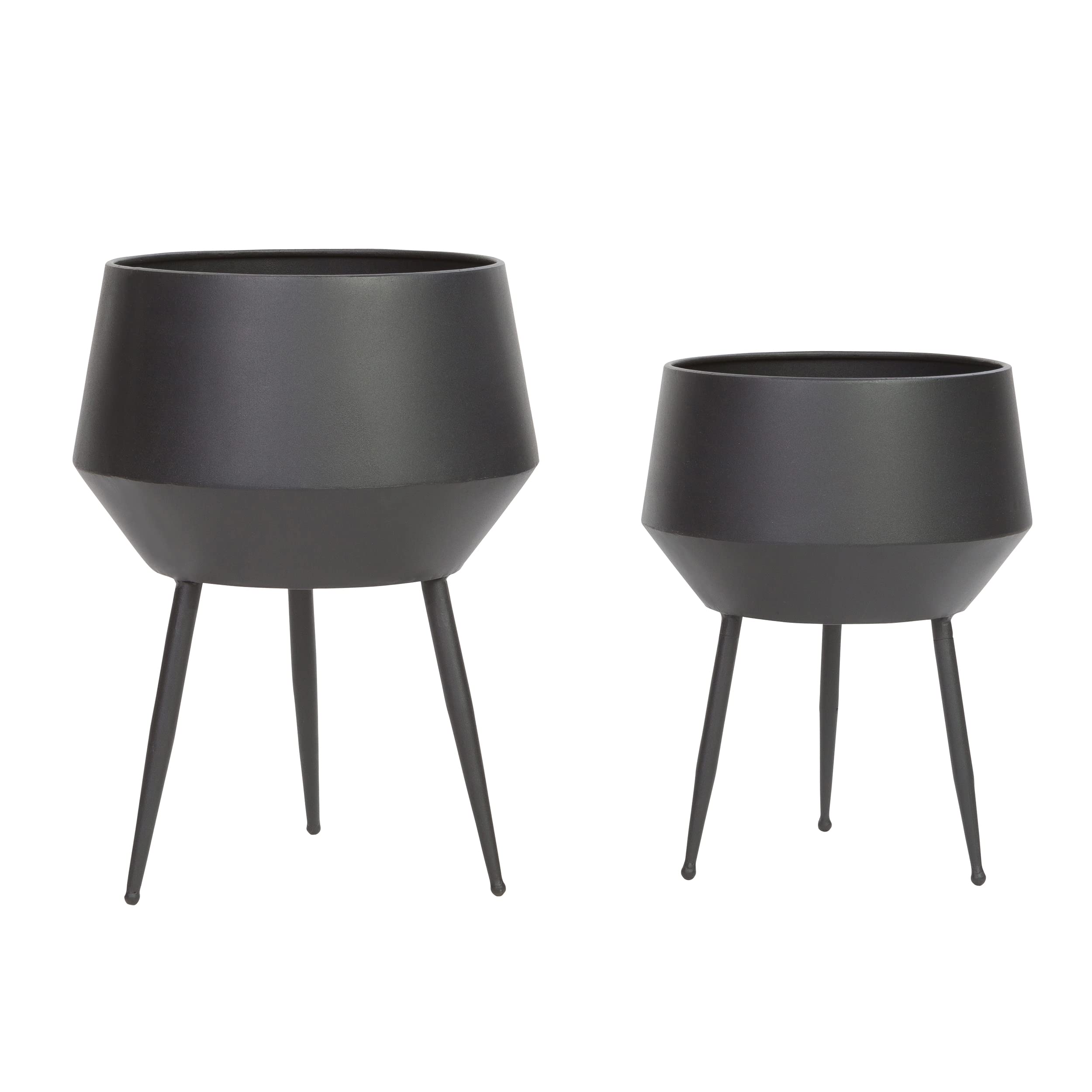 Huxley Mid Century Modern Planters - Black (Set of 2) | Indoor Outdoor Flower Pots for Home Decor, Living Room, Patio, Garden | Ceramic Plant Pots with Drainage Hole
