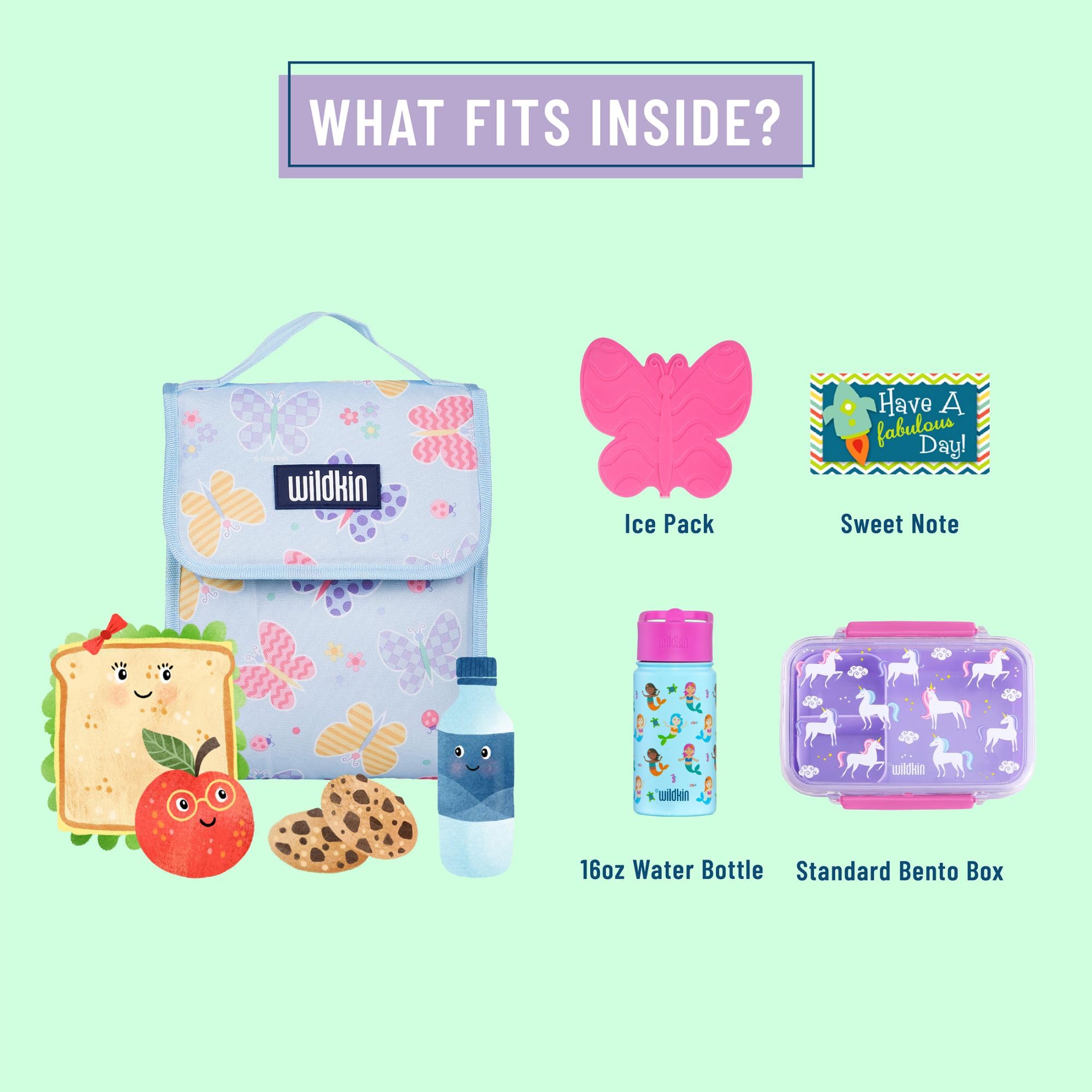 Wildkin Kids Insulated Lunch Bag - Reusable Thermal Lunch Box for School, Travel & Picnics - Keeps Food Hot or Cold - Butterfly Garden Design - Perfect for School Lunches, Day Trips & Outdoor Adventures