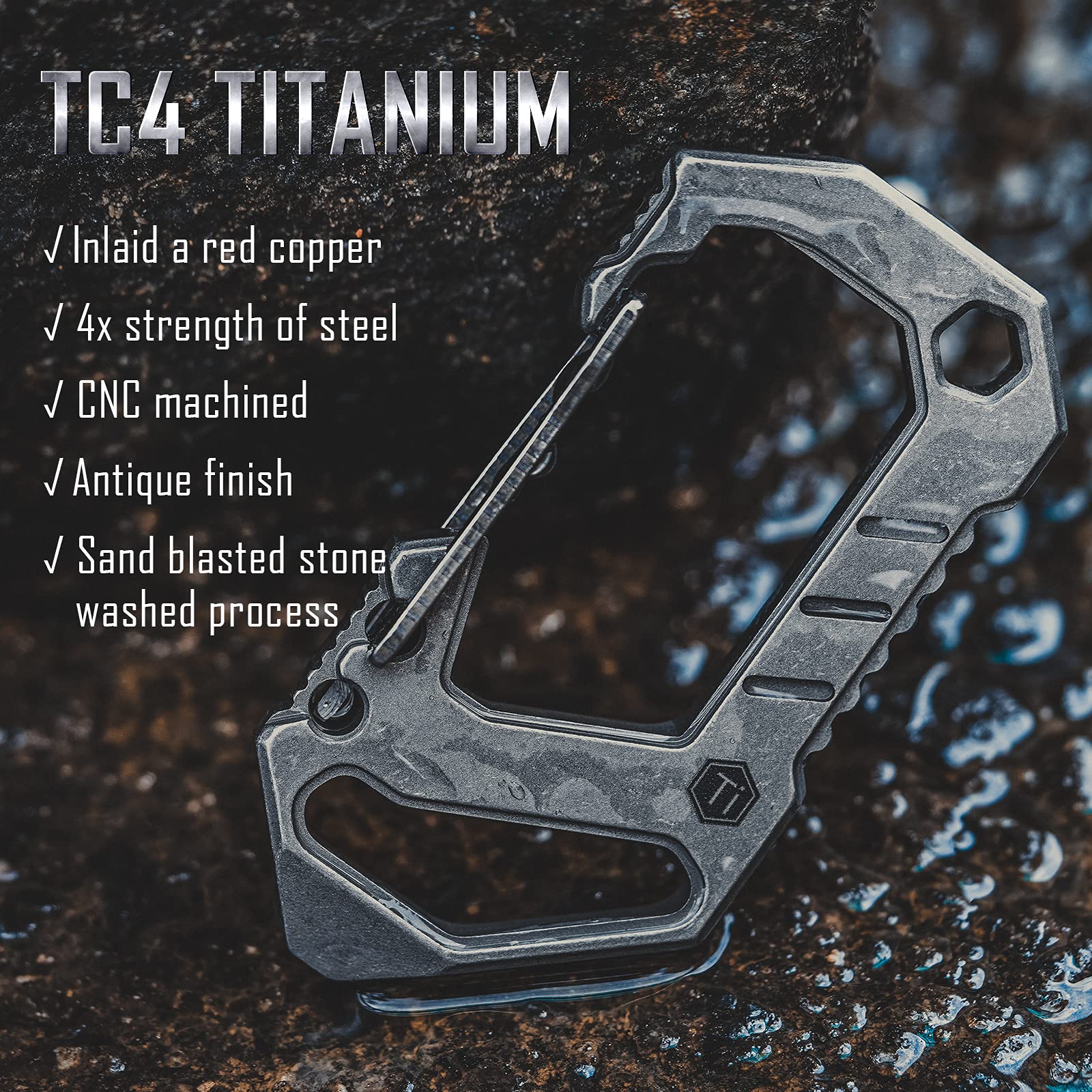 KeyUnity KU03 Titanium EDC 6-in-1 Multi-Tool with Quick Release Carabiner - Keychain Holder, Screwdriver Set, Bottle Opener, Pry Bar & Scraper - Perfect for Camping, Hiking, Survival & Everyday Carry (EDC)