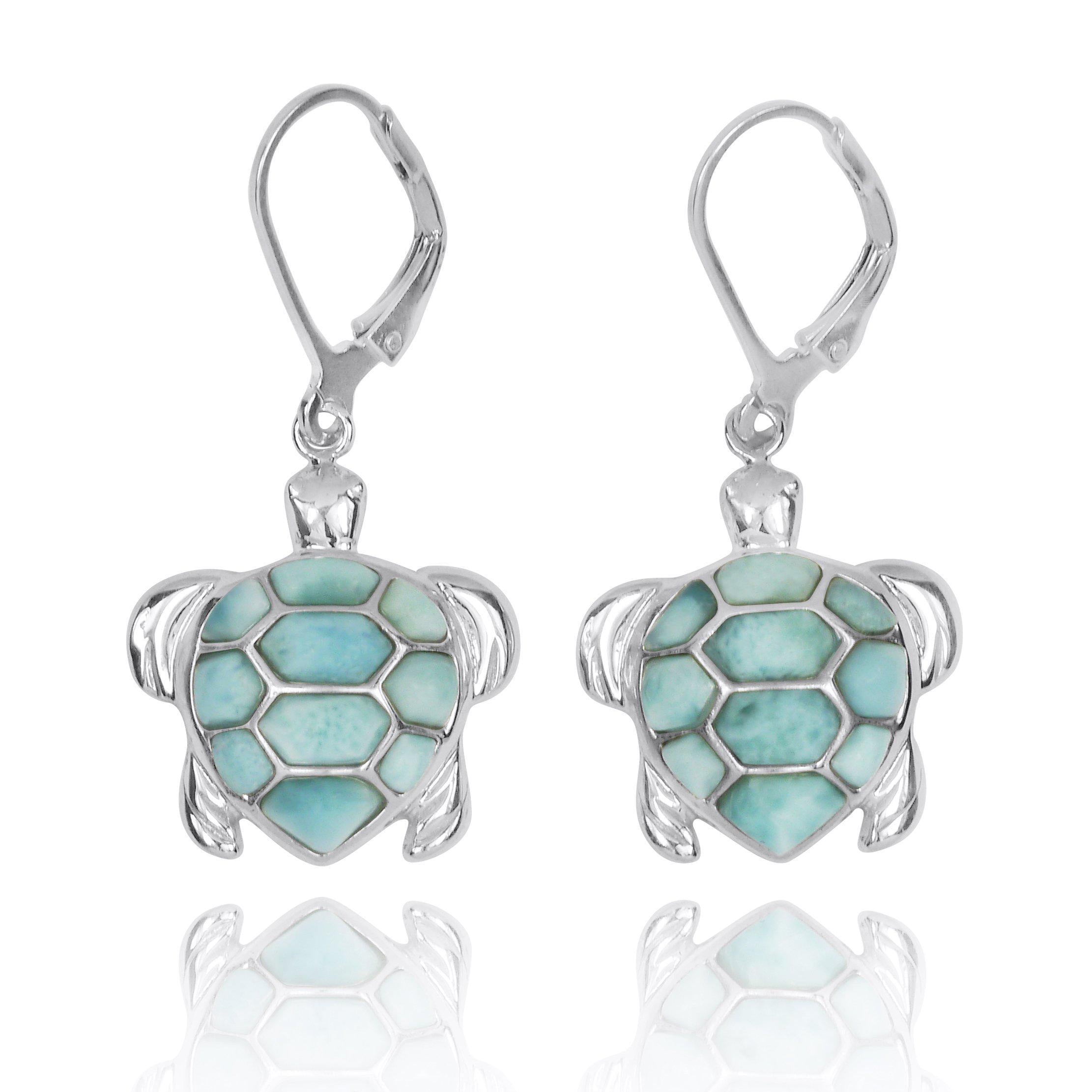 Larimar Sea Turtle Earrings - Handmade Sterling Silver Jewelry for Women - Perfect Gift for Beach Lovers & Ocean-Themed Occasions