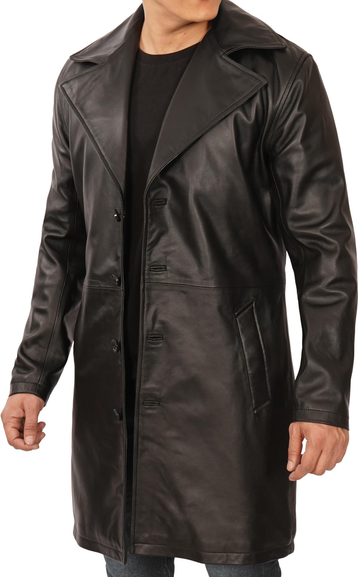 Genuine Lambskin Leather Jacket for Men - ¾ Length Brown & Black Real Leather Coat | Stylish & Durable Men's Fashion Outerwear | Perfect for Casual Wear, Motorcycle Riding & Night Out