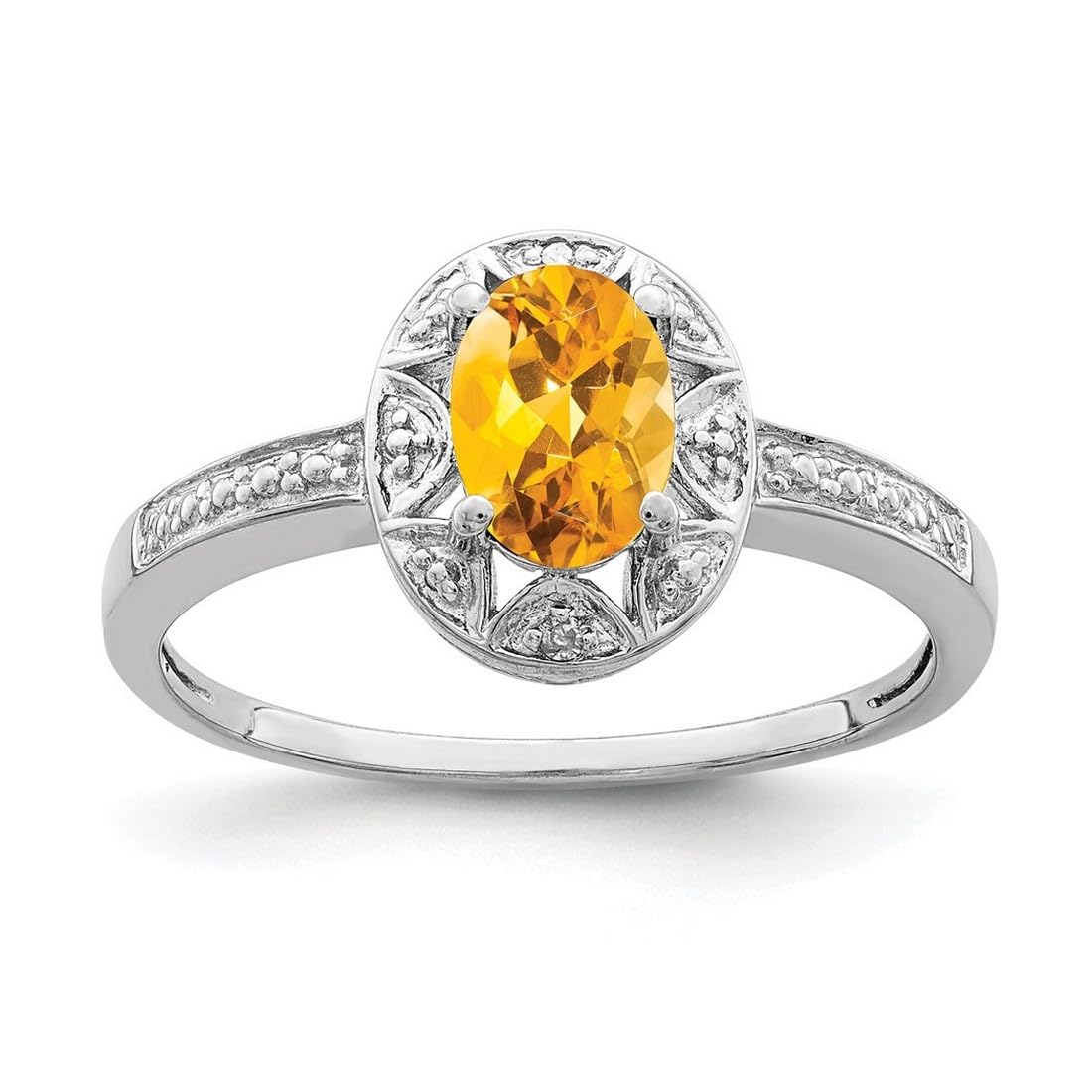 925 Sterling Silver Diamond & Citrine Ring for Women - 2mm Wide Polished Band, Elegant Gift for Anniversary, Birthday & Special Occasions