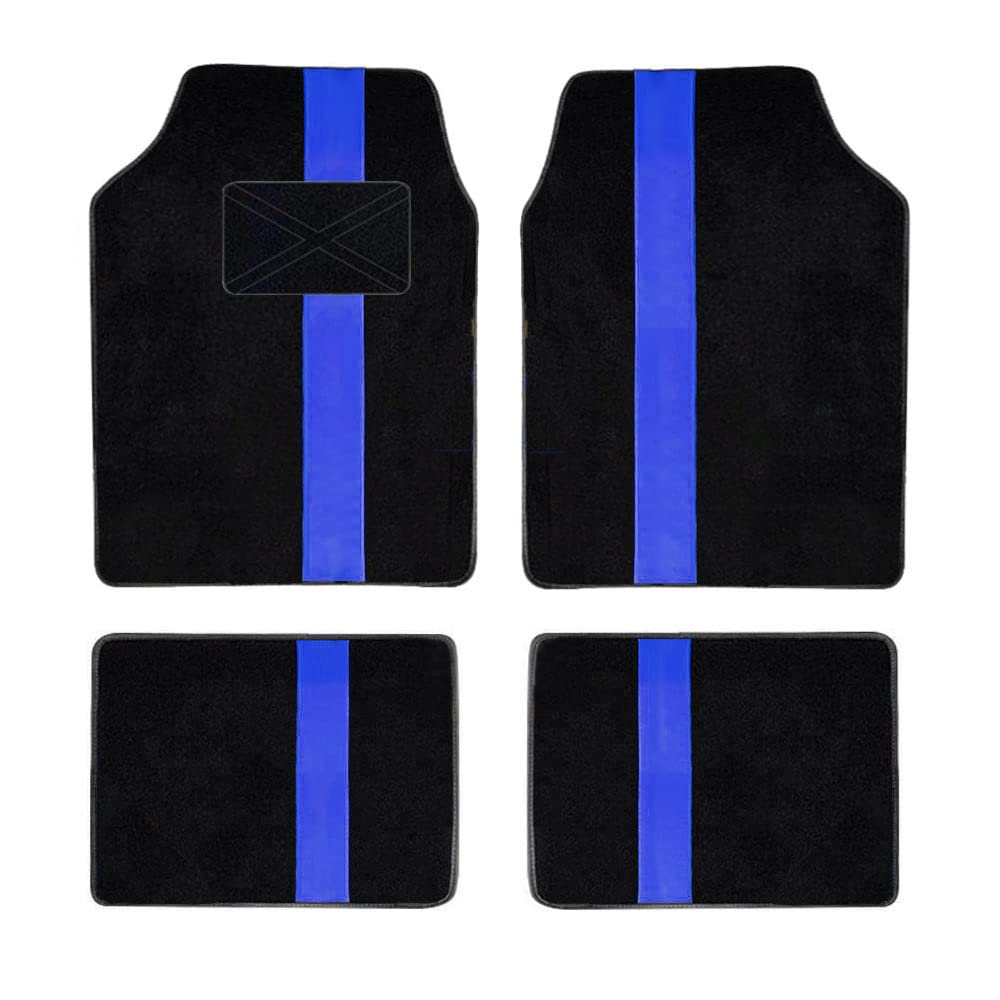 Aoyade Universal Fit All-Weather Car Floor Mats for SUV, Truck, Sedan & Van - 4-Piece Set (Black with Blue) | Durable, Non-Slip Carpet Mats for Year-Round Protection & Comfort