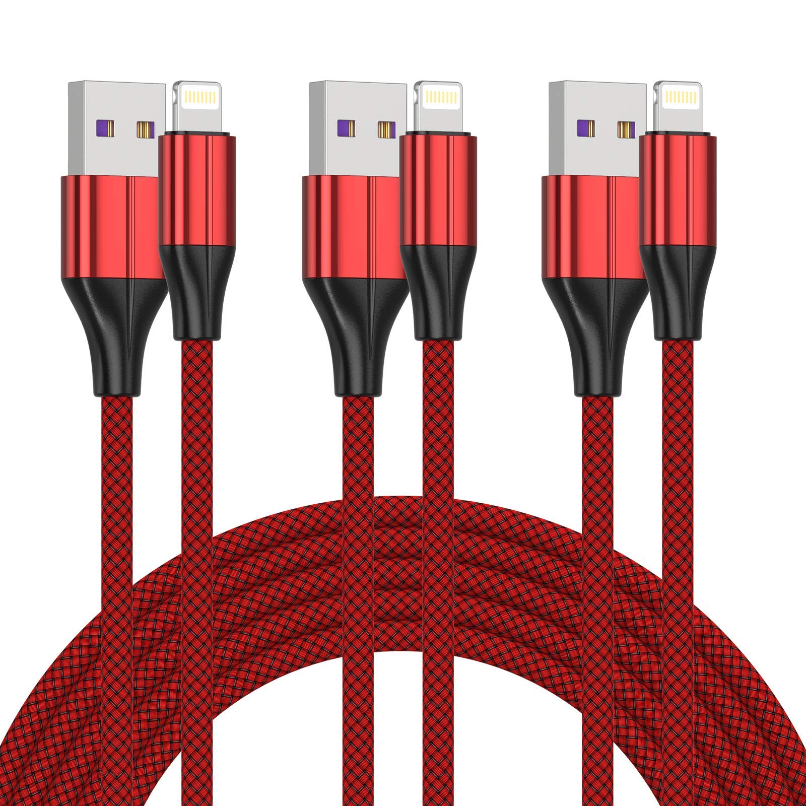 FEEL2NICE MFi Certified iPhone Charger Cable (3 Pack, 3M) - Durable Nylon Braided Lightning Cable, Fast Charging USB Cable for iPhone 13/12/11/X/8/7 - Perfect for Home, Office & Travel Use