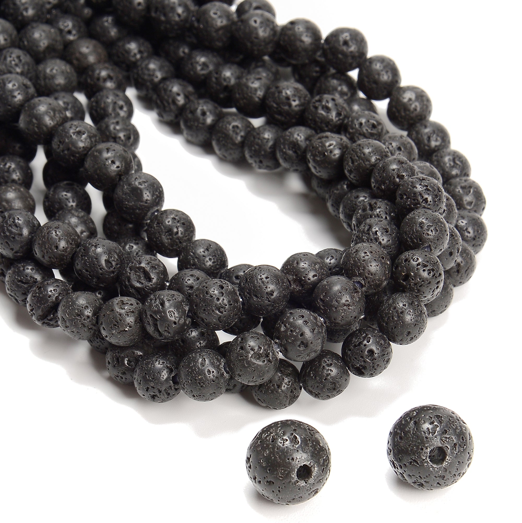 2.0mm Hole Black Lava Rock Stone Round Beads 6mm 8mm 10mm 12mm 15.5 Strand - DIY Jewelry Making, Bracelet Crafting, Meditation Accessories