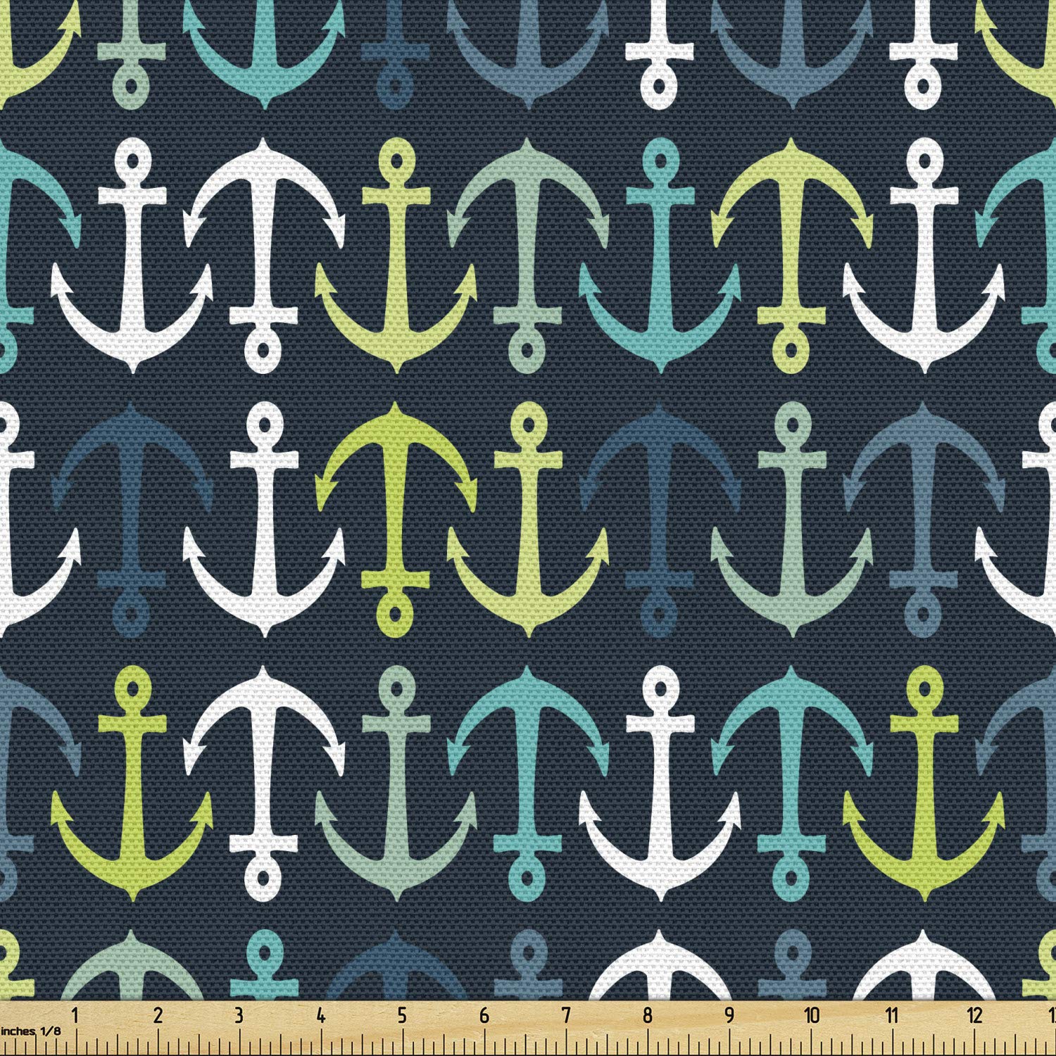 Ambesonne Anchor Fabric by The Yard - Nautical Maritime Pattern with Anchors for Sailing & Travel, Decorative Upholstery Fabric for Sofa, Curtains & Home Decor, 1 Yard, Dark Blue Green White - Perfect for Coastal Themed Living Rooms, Beach House Decor & DIY Craft Projects