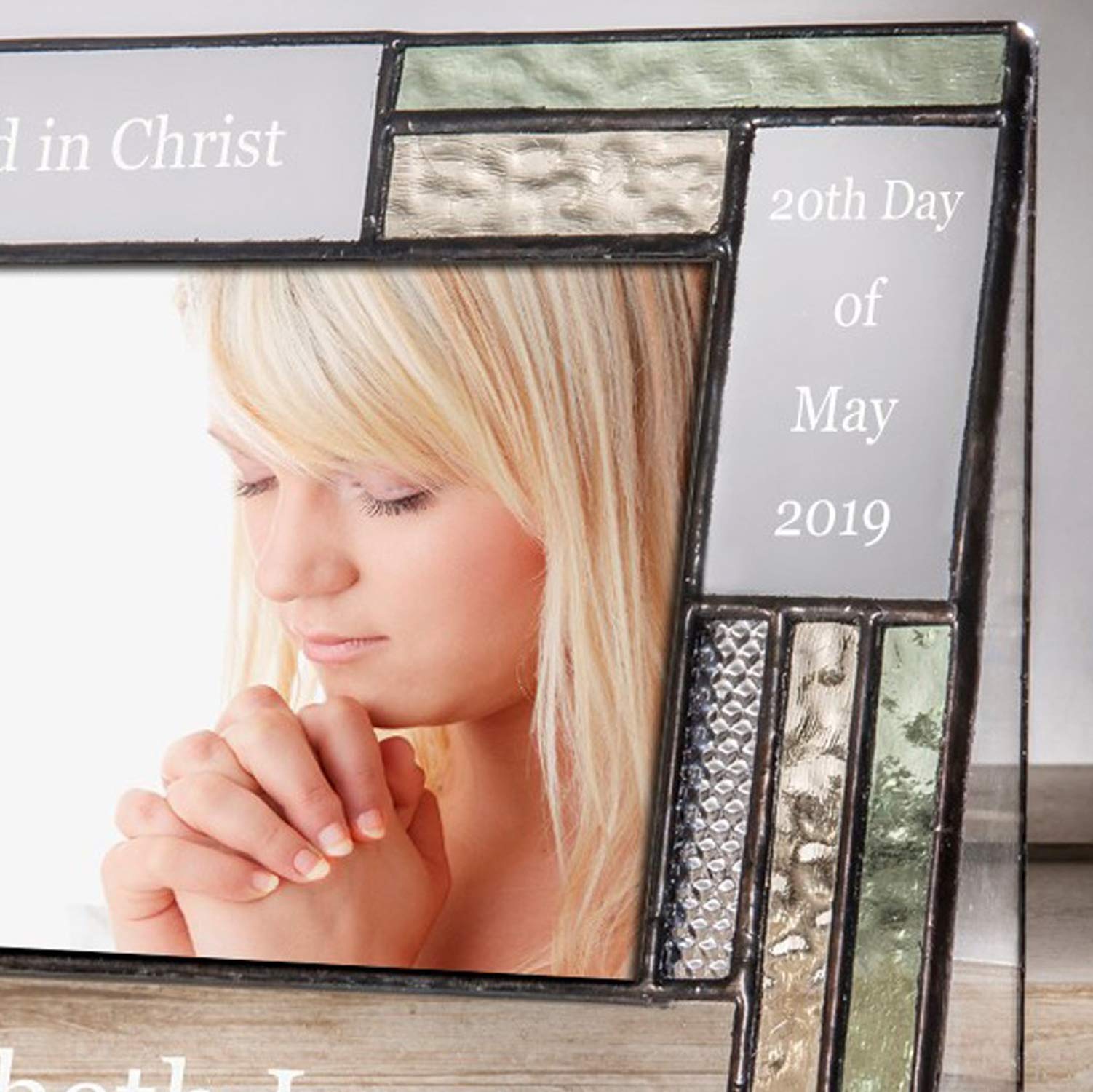 Personalized Confirmation Picture Frame - 4x6 Horizontal Stained Glass in Pale Green, Antique Yellow & Clear | Baptism, First Communion & Religious Gift | Perfect for Wall Display & Keepsake Memories