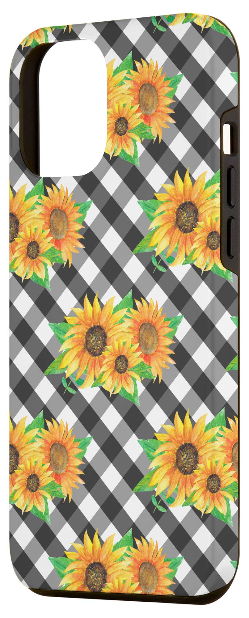 iPhone 12 Pro Max Case - Black Plaid Floral Design with Sunflower & Wildflower Patterns | Stylish Protective Cover for Women & Girls | Perfect for Daily Use, Work & Travel