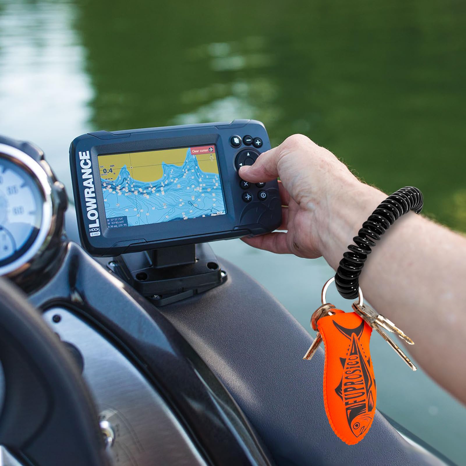 **Glow in the Dark Floating Keychain for Boating - Waterproof Boat Key Float with Wrist Coil - Holds 5-6 Keys (2-Pack, Green & Orange) - Perfect for Kayaking, Fishing, and Water Sports**