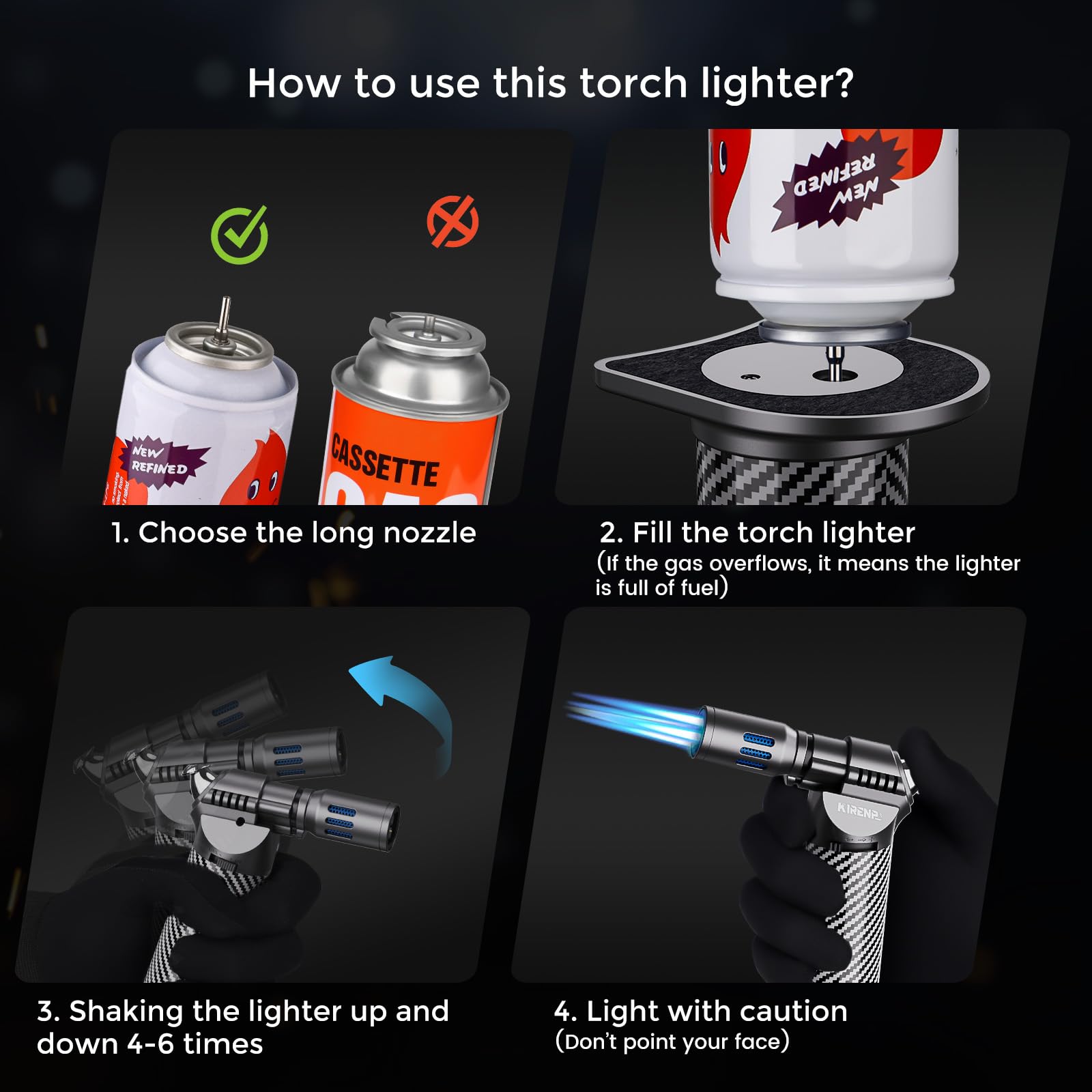 Refillable Butane Torch Lighter with Adjustable Flame & Continuous Lock - Windproof Blow Torch for Kitchen Cooking, BBQ, Creme Brulee, Baking, Camping & Outdoor Use - Perfect Chef Tool & Gift Idea for Home Cooks & Culinary Enthusiasts