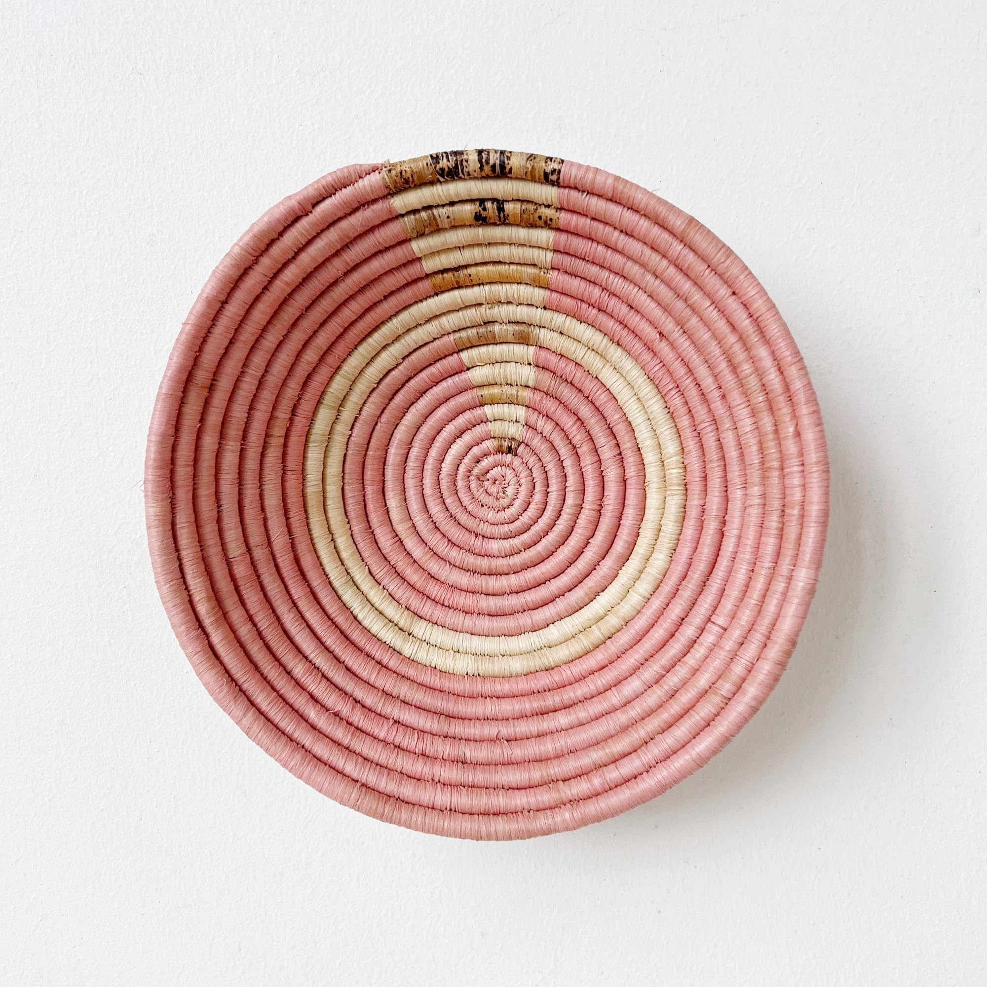 Handwoven African Basket - Arabuko Rwanda Woven Bowl, Raffia Banana Leaf & Sweetgrass Basket - Pink, Brown, Natural - Perfect for Home Decor, Storage & Gift Giving