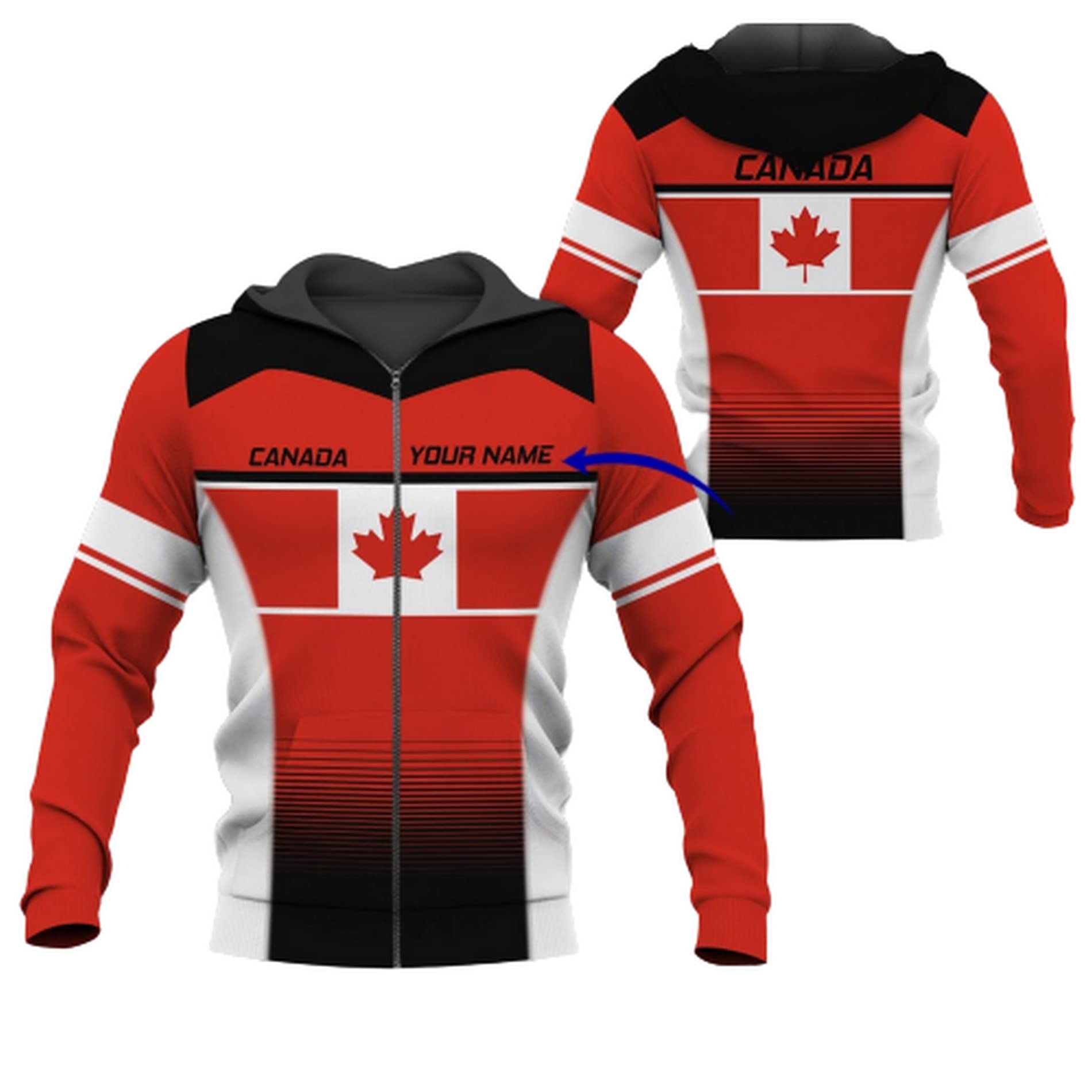 Personalized Unisex 3D Printed Love Canada Pullover Hoodie & Zip-Up Sweatshirt with Front Pocket - Christmas & Birthday Gifts for Men and Women - Perfect for Outdoor Activities, Casual Wear, and Canadian Pride Apparel