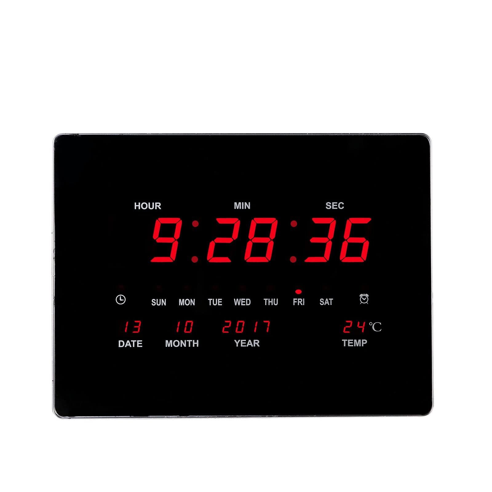 Digital LED Wall Clock with Perpetual Calendar - Battery & Mains Powered Alarm Clock for Living Room, Bedroom, Office - Black | Perfect for Home Decor & Time Management