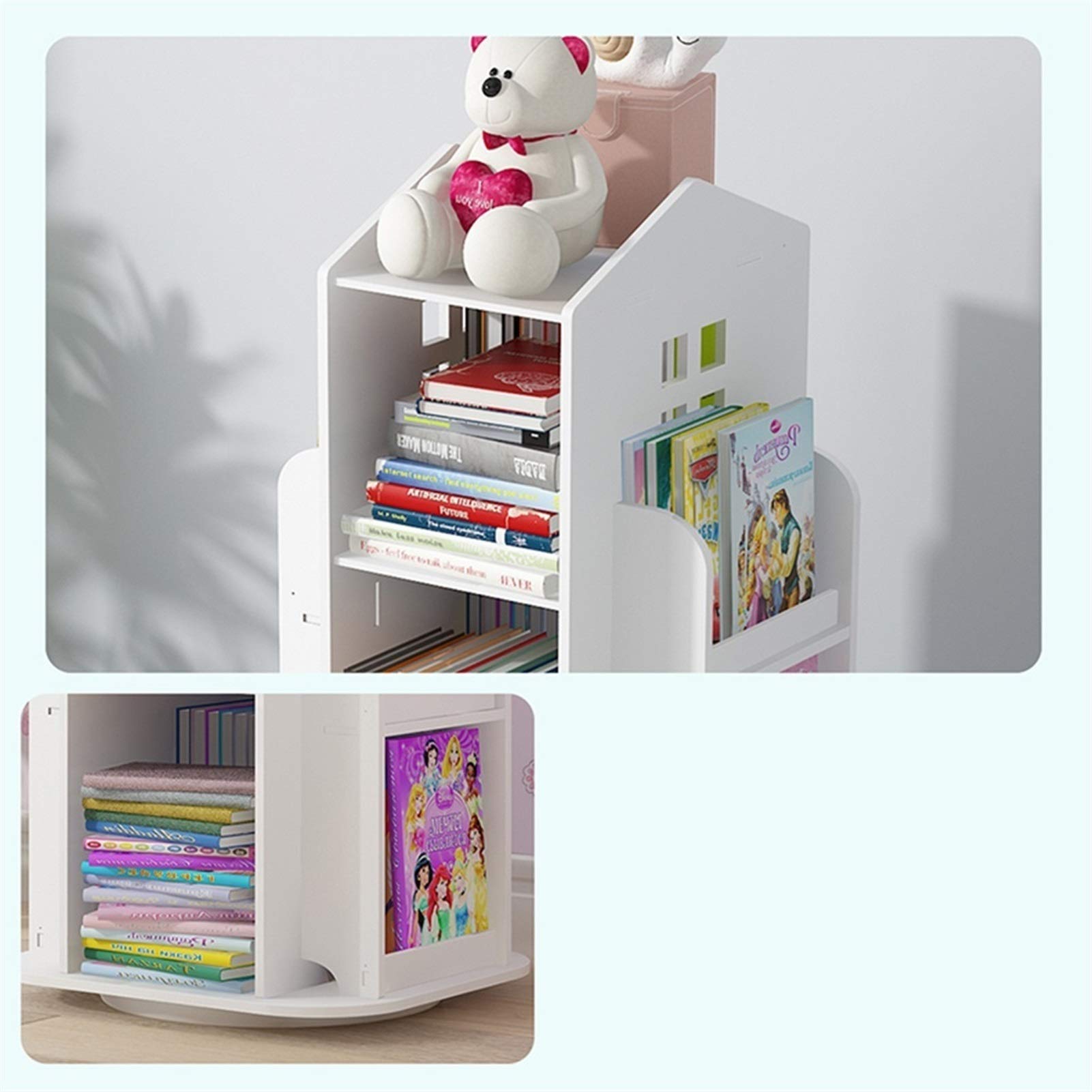 360° Rotating 3-Tier Bookshelf - White Modern Floor Standing Bookcase for Kids & Adults | Space-Saving Storage Shelf for Home, Office, Nursery & Classroom Organization