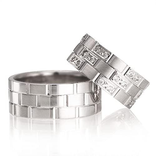 925 Sterling Silver Wedding Ring Set for Couples - Matching His & Hers Bands with Cubic Zirconia | Personalized Engraved Wedding Rings | Perfect for Anniversaries, Vows Renewal and Romantic Gifts