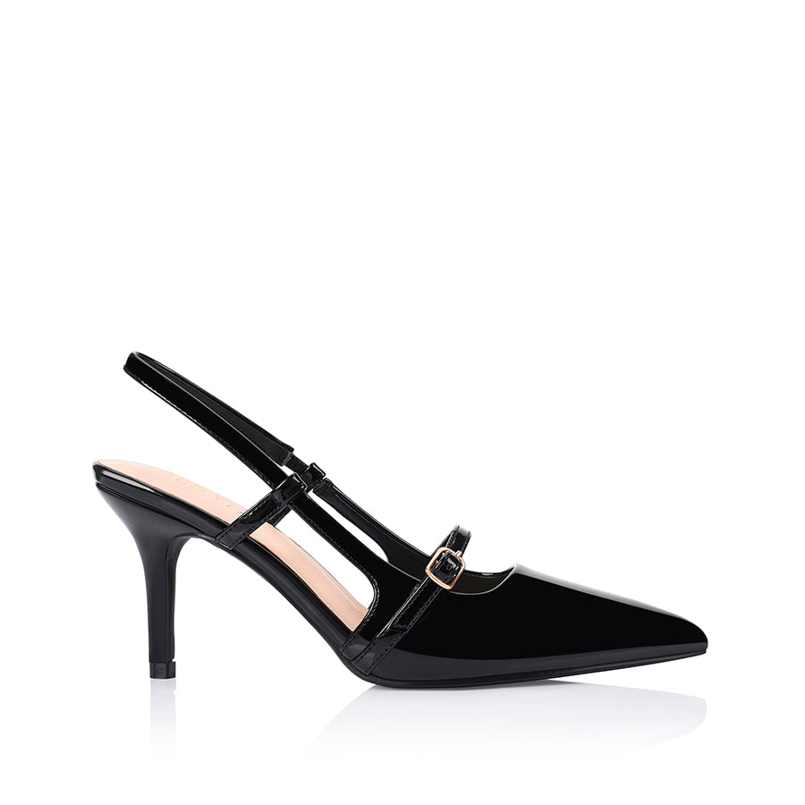 Leia Slingback Stilettos - Black Patent Leather High Heels for Women | Elegant Dress Shoes for Party, Wedding & Evening Events
