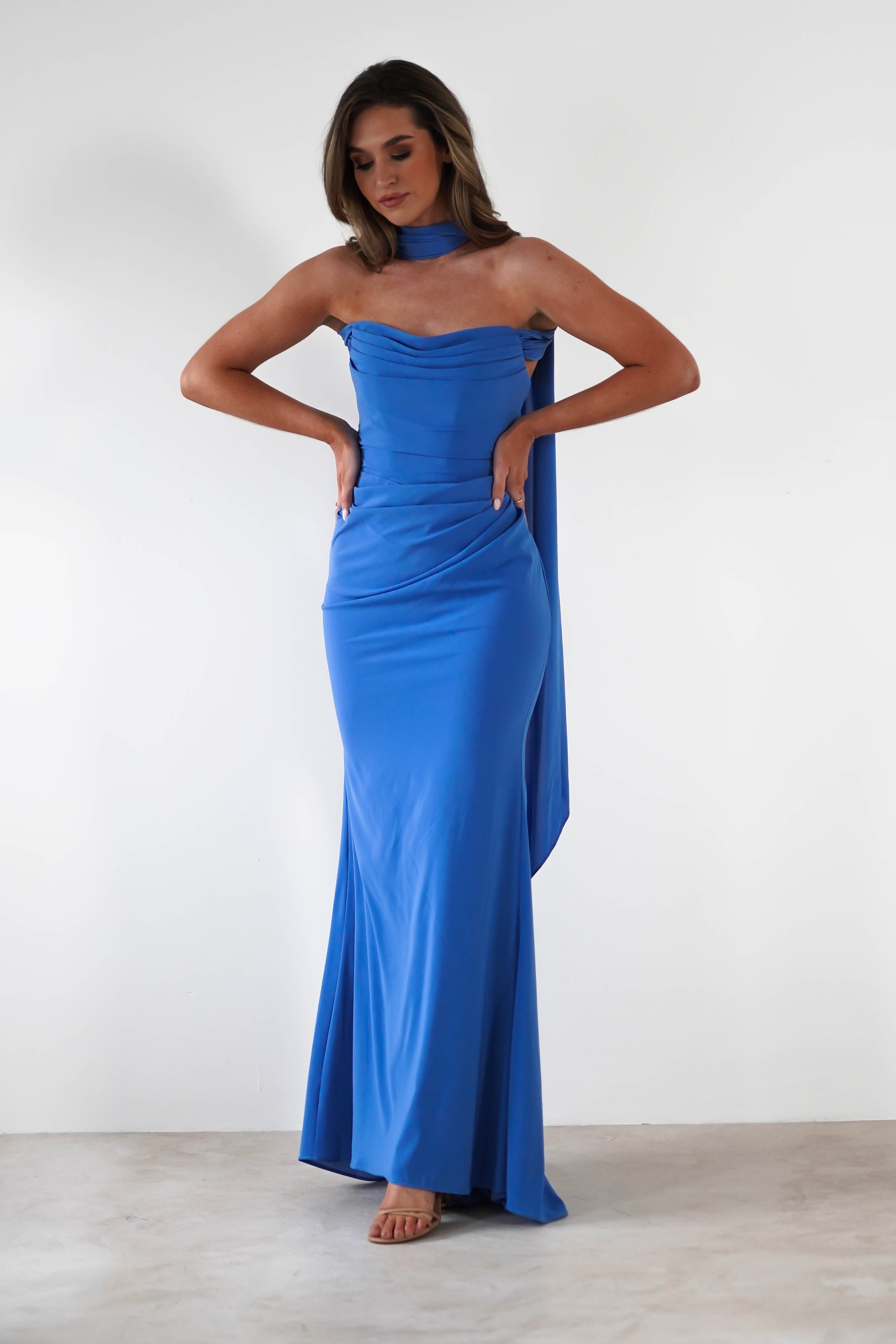 Elegant Lisa Multiway Chiffon Gown in Blue - Versatile Formal Dress for Evening Parties, Weddings & Special Occasions