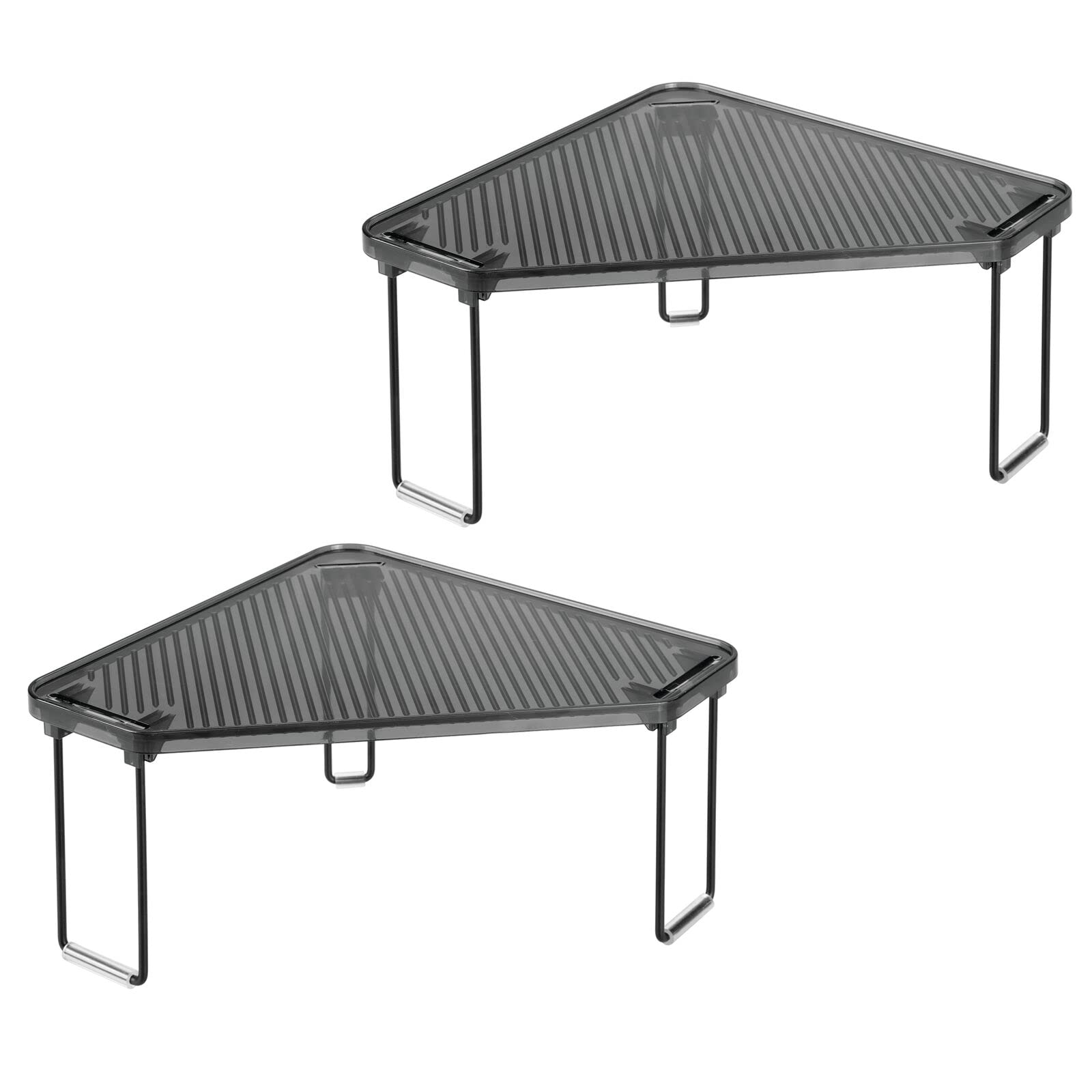 mDesign Plastic/Steel Corner Stackable Shelf Organizer - 2 Pack Black/Smoke Gray - Bathroom Vanity Storage for Makeup, Shower Accessories - Perfect for Small Spaces Under Sink, Cabinet & Countertop Organization