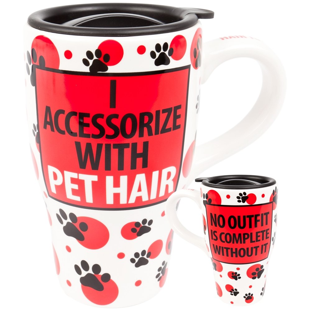 Enesco Our Name is Mud Travel Pet Hair Travel Mug - 5.875-inch Insulated Coffee Cup with Lid, Perfect for Commuting, Office & Outdoor Adventures
