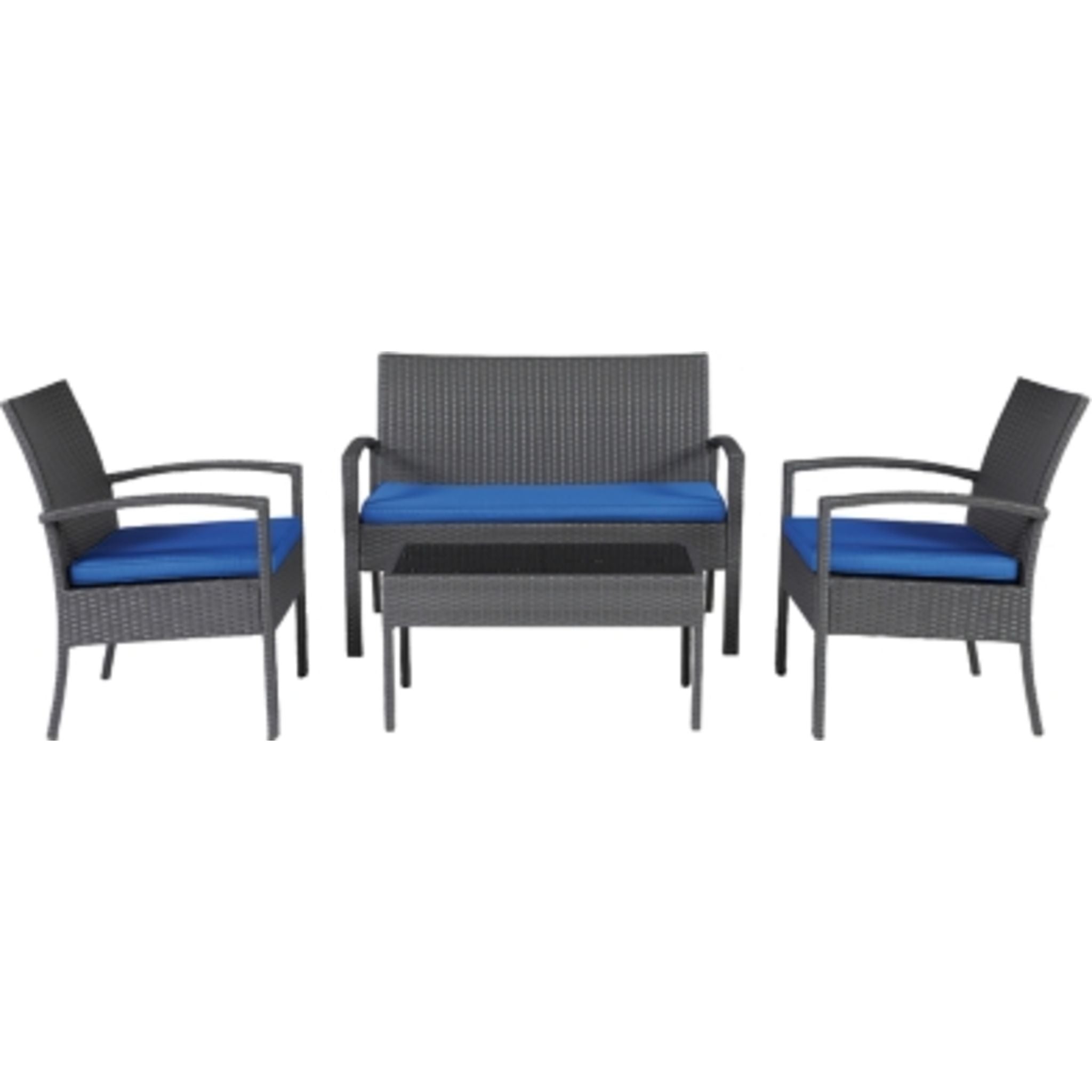 Premium 4-Piece Outdoor Patio Furniture Set - Waterproof Gray & Blue Cushioned Seating for Garden, Poolside, and Backyard Relaxation