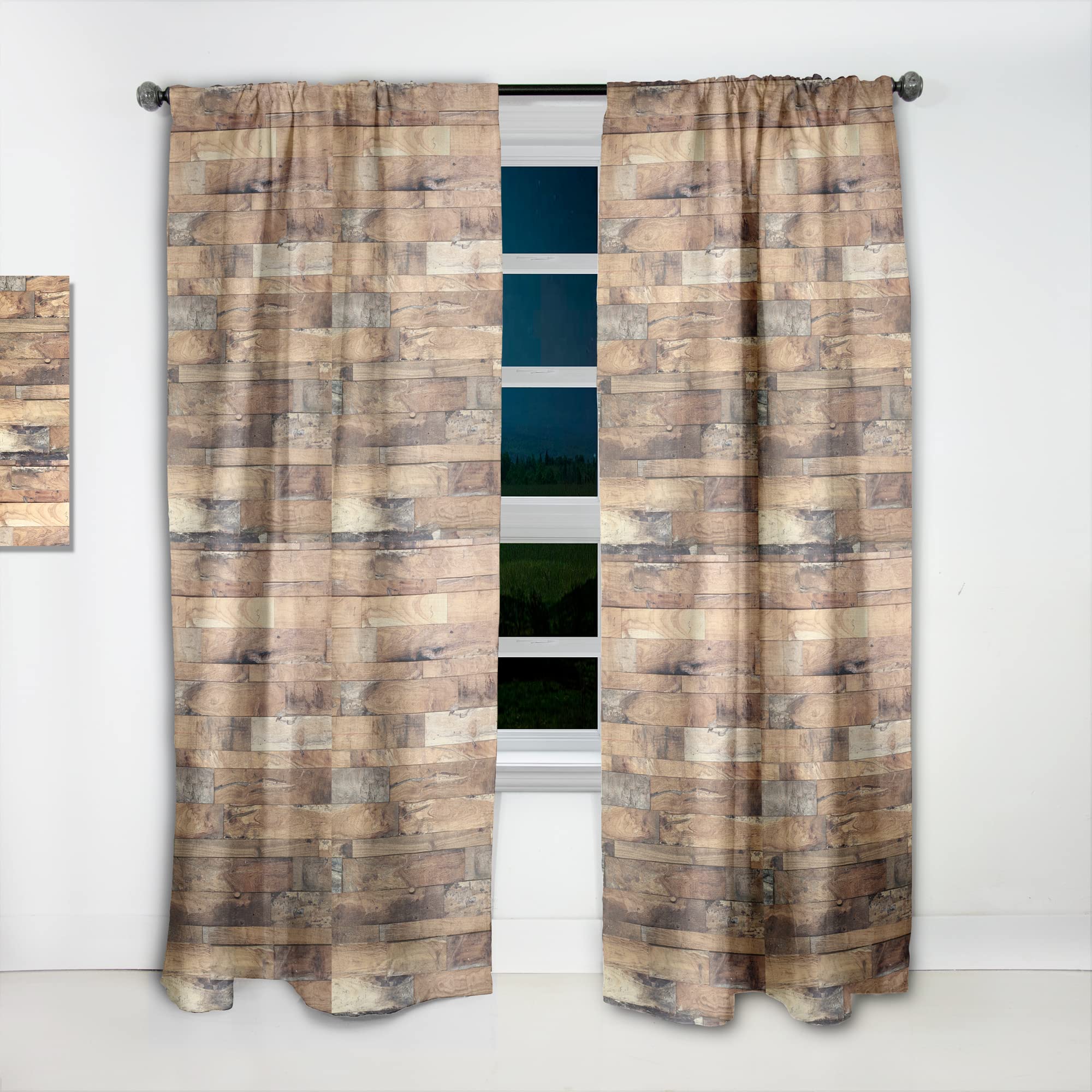 DesignQ Brown Wood Texture Thermal Insulated Curtains - 52x90 Single Panel for Bedroom & Living Room - Noise Reducing Blackout Drapes for Home Decor & Privacy