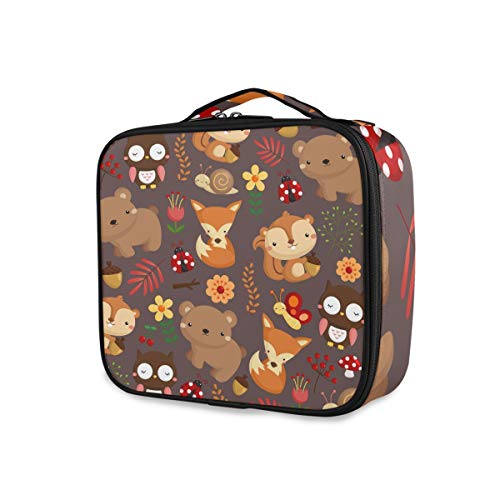 ALAZA Travel Makeup Case for Women - Waterproof Cosmetic Bag with Forest Animal Print (Fox, Owl, Bear) - Perfect Toiletry Organizer for Vacation, Gym & Weekend Getaways