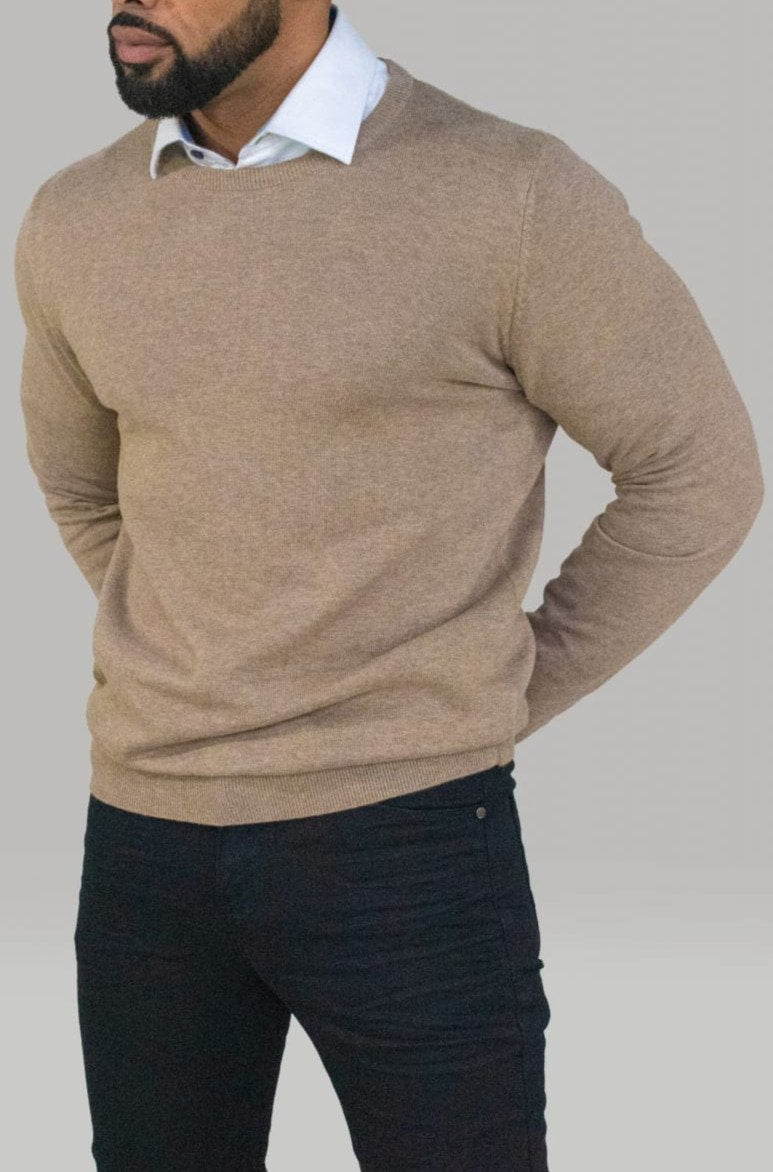 Cavani Men's Fawn Crewneck Sweater - Soft & Comfortable Knit Pullover for Casual Wear & Winter Outfits