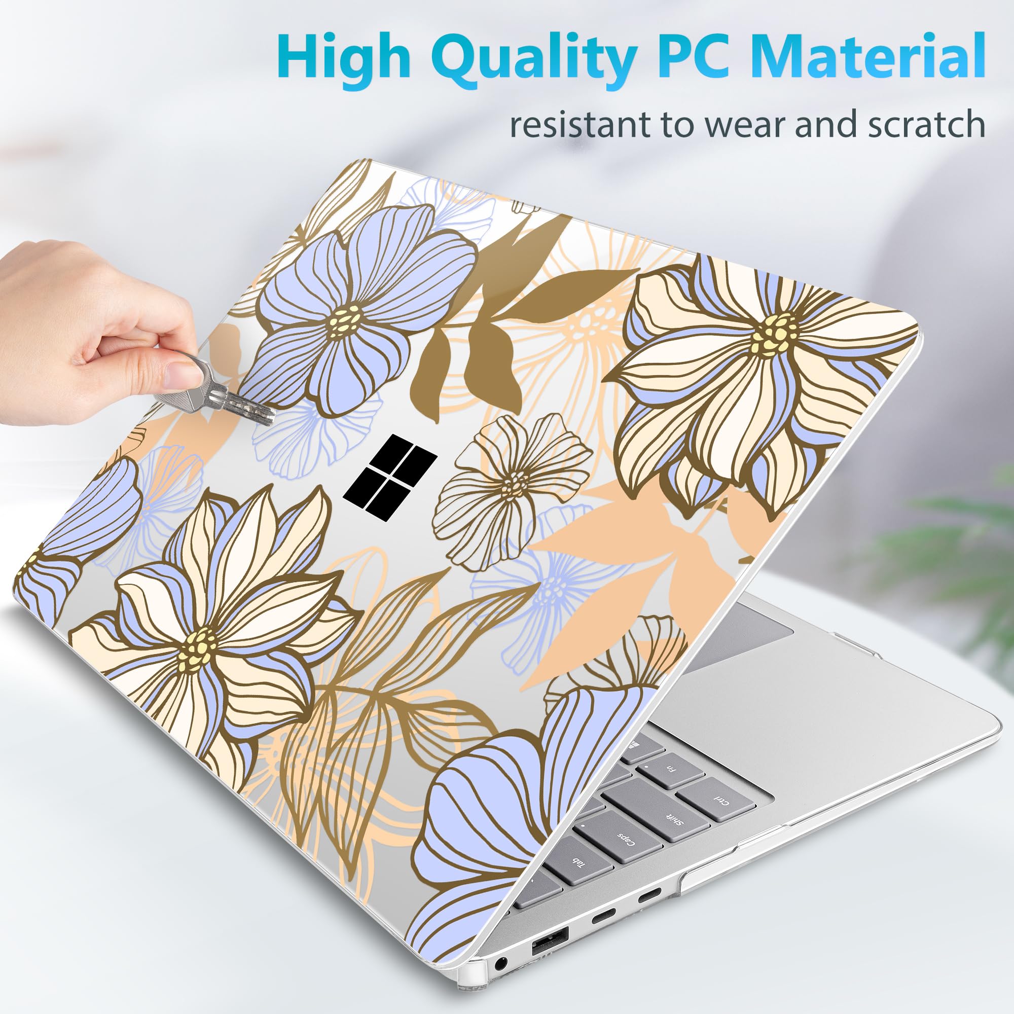Premium Mektron Case for Microsoft Surface Laptop 7 (13.8 Inch) - Slim Protective Cover with Keyboard Cover, Screen Protector & Dust Plugs (Fits Model 2036) - Abstract Floral Design | Perfect for Work, Travel & School Use