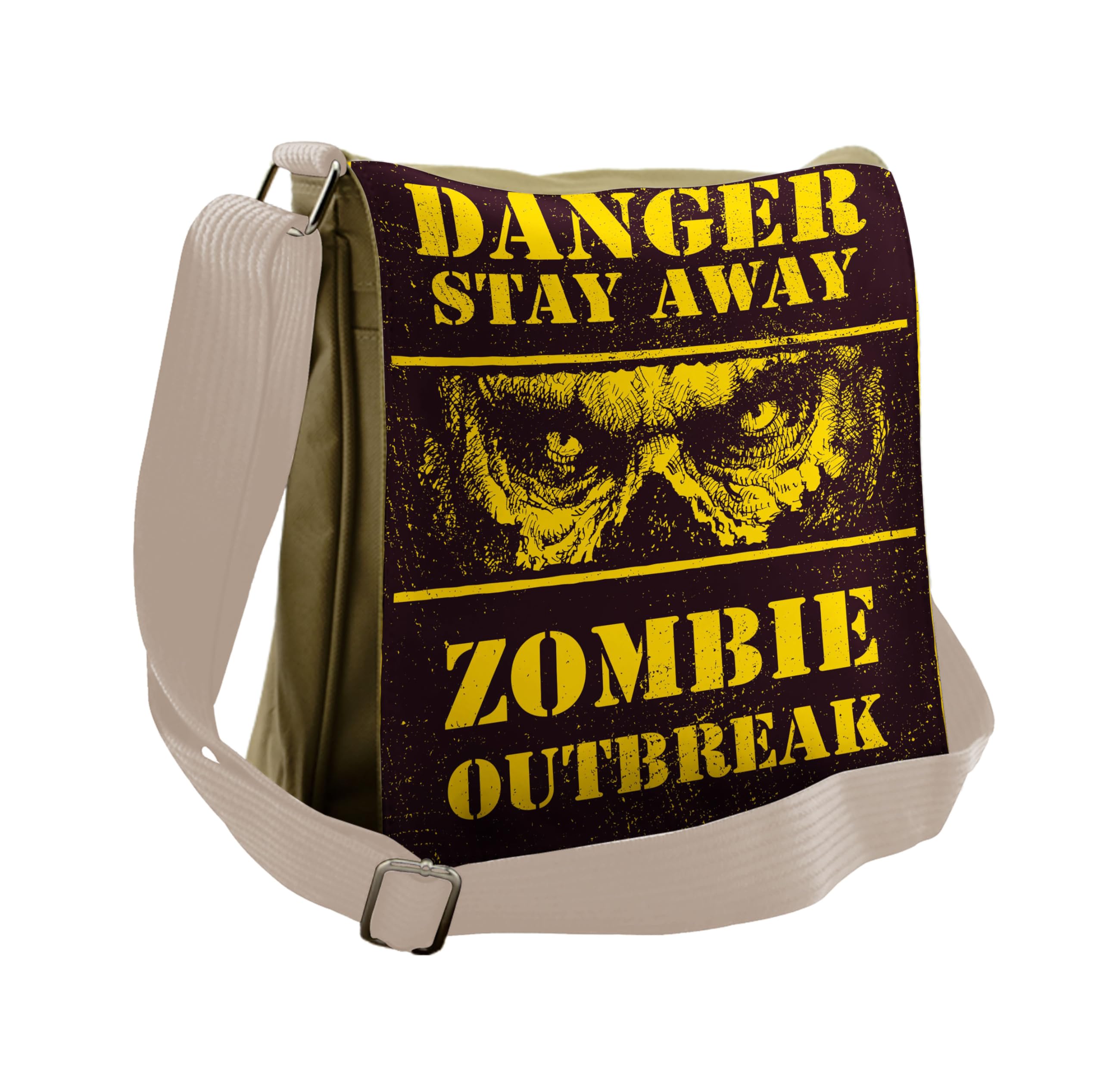 Ambesonne Zombie Messenger Bag - Gothic Monster Warning Print Unisex Crossbody Sling Bag for Men & Women - Perfect for Halloween, Cosplay, Comic Con & Everyday Use