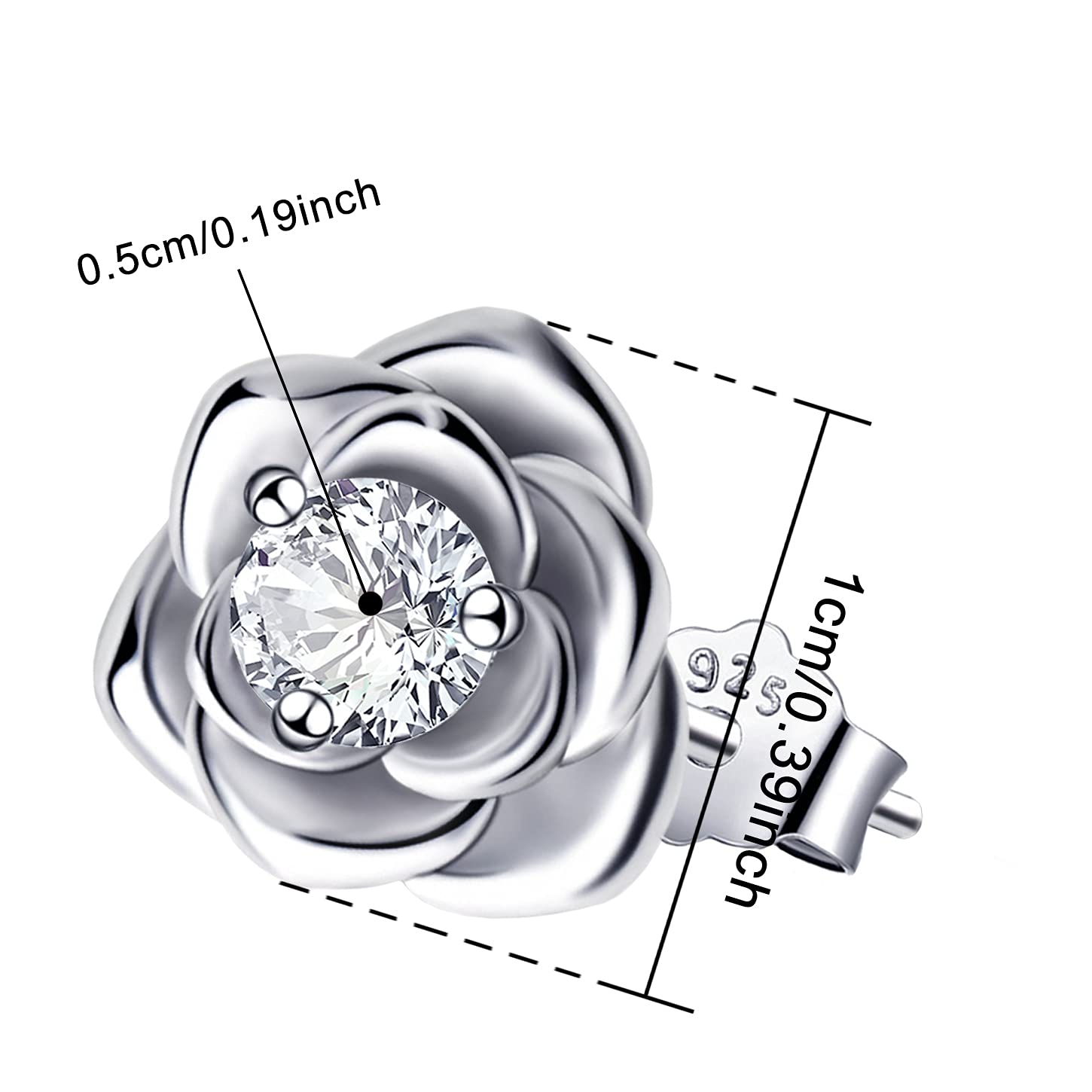 Sterling Silver Rose Flower Earrings for Women - Hypoallergenic Cubic Zirconia Stud Earrings, Dainty Rose Post Earrings | Perfect Mother's Day Gift for Mom, Wife, Sister | Wedding, Anniversary, Birthday, Valentine's Day Jewelry Present