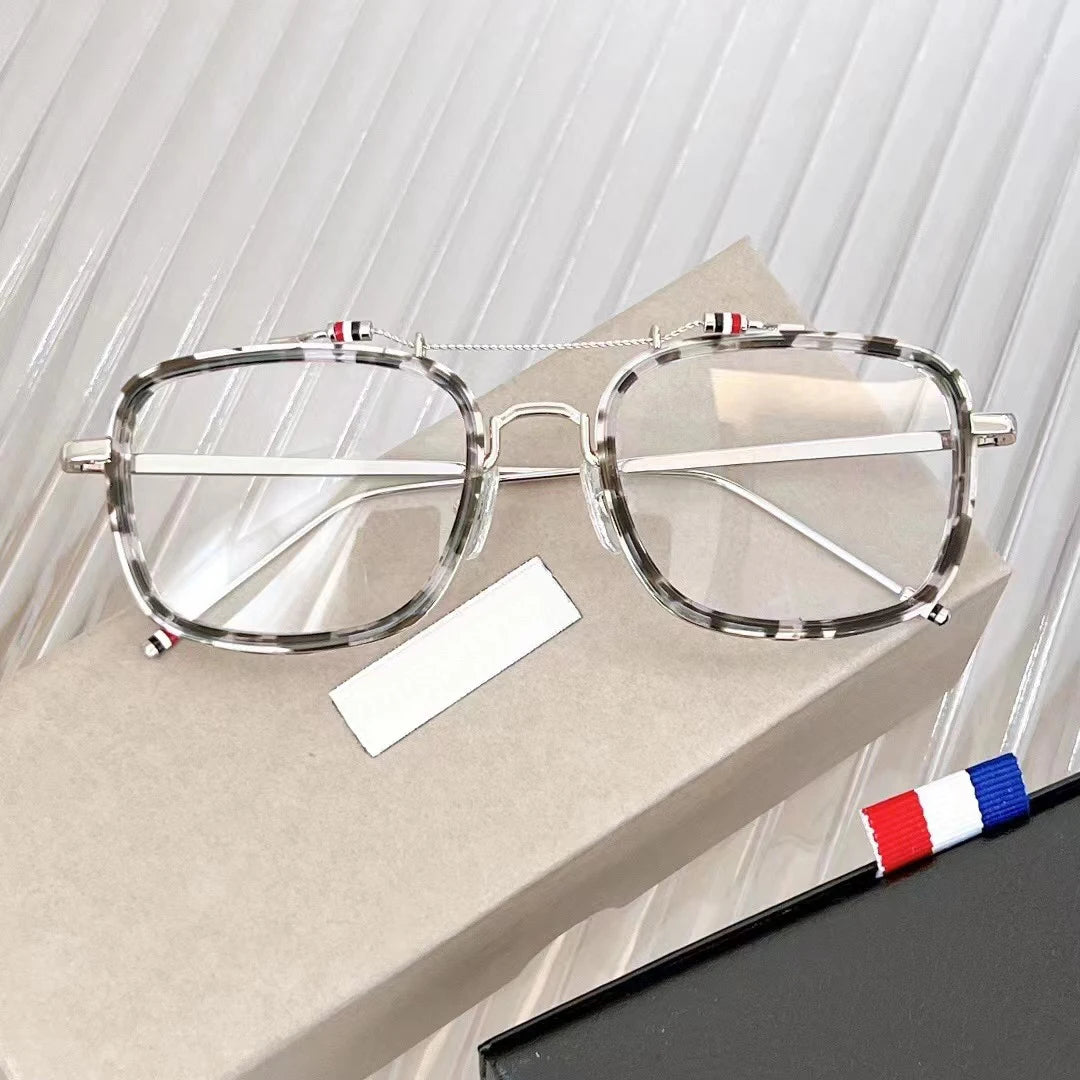 Black Unisex Square Double Bridge Acetate Eyeglasses Frame - Lightweight Alloy & Acetate Design for Men & Women - Perfect for Reading, Work, and Fashion Accessories (Model TBS816)