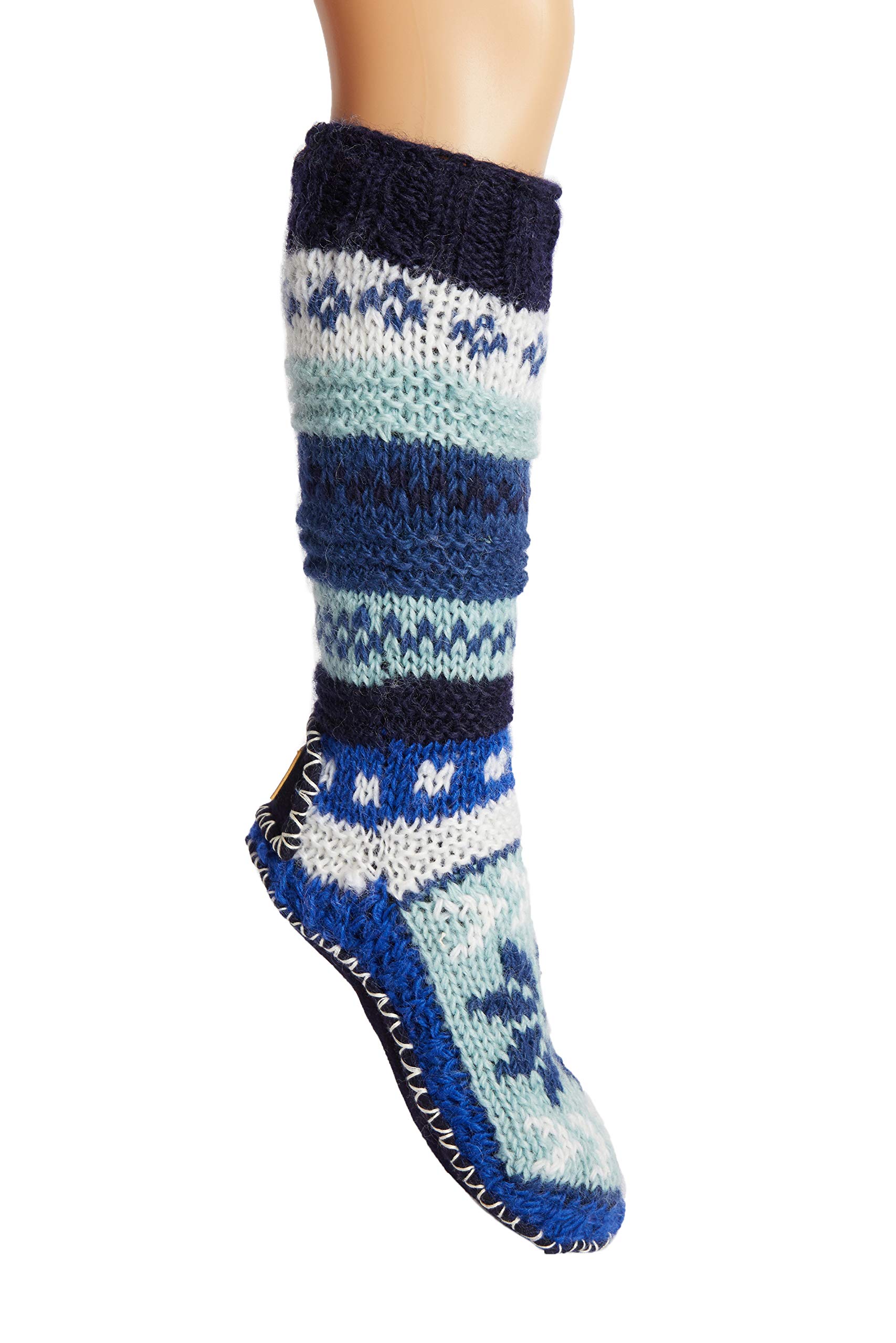 Warm Hand-Knit Tibetan Wool Socks with Fleece Lining & Anti-Slip Soles - Cozy Long Slipper Socks for Winter, Home, Yoga & Meditation Comfort