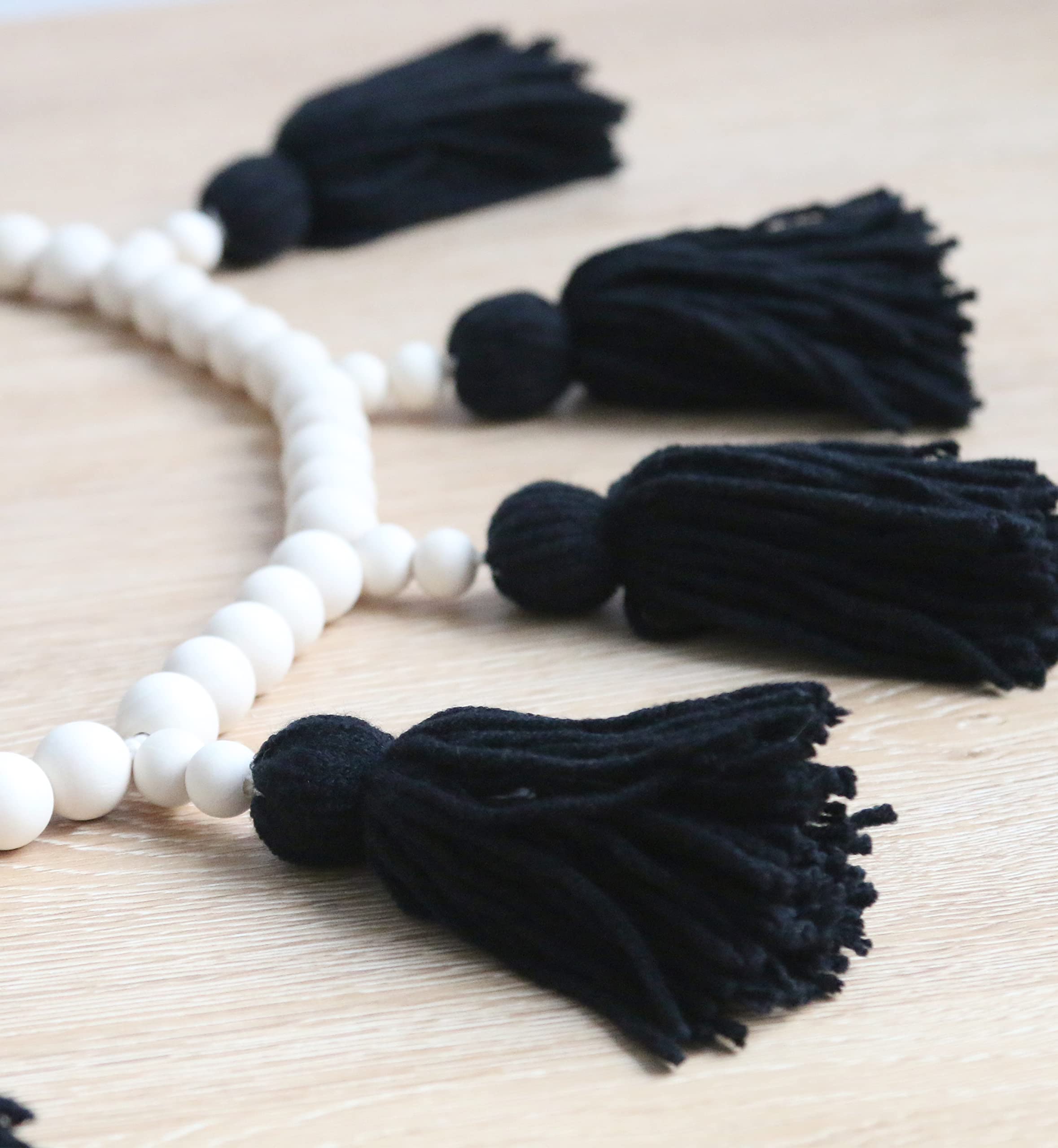 Boho Tassel Garland with Wood Beads - Macrame Wall Hanging Decor for Nursery, Girls Room, Baby Shower & Classroom - Black | Perfect for Boho Home Decor, Wedding Backdrops & Party Decorations