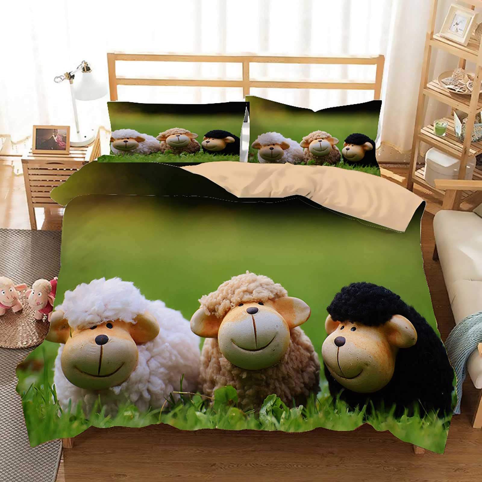 Soft Flock of Sheep Duvet Cover Set - 3 Piece Lightweight Bedding with Zipper for Kids & Teens, Twin Size | Cozy Ceramic Animal Print Bedroom Decor for Boys & Girls - Perfect for Nursery, Kids Room or Dorm