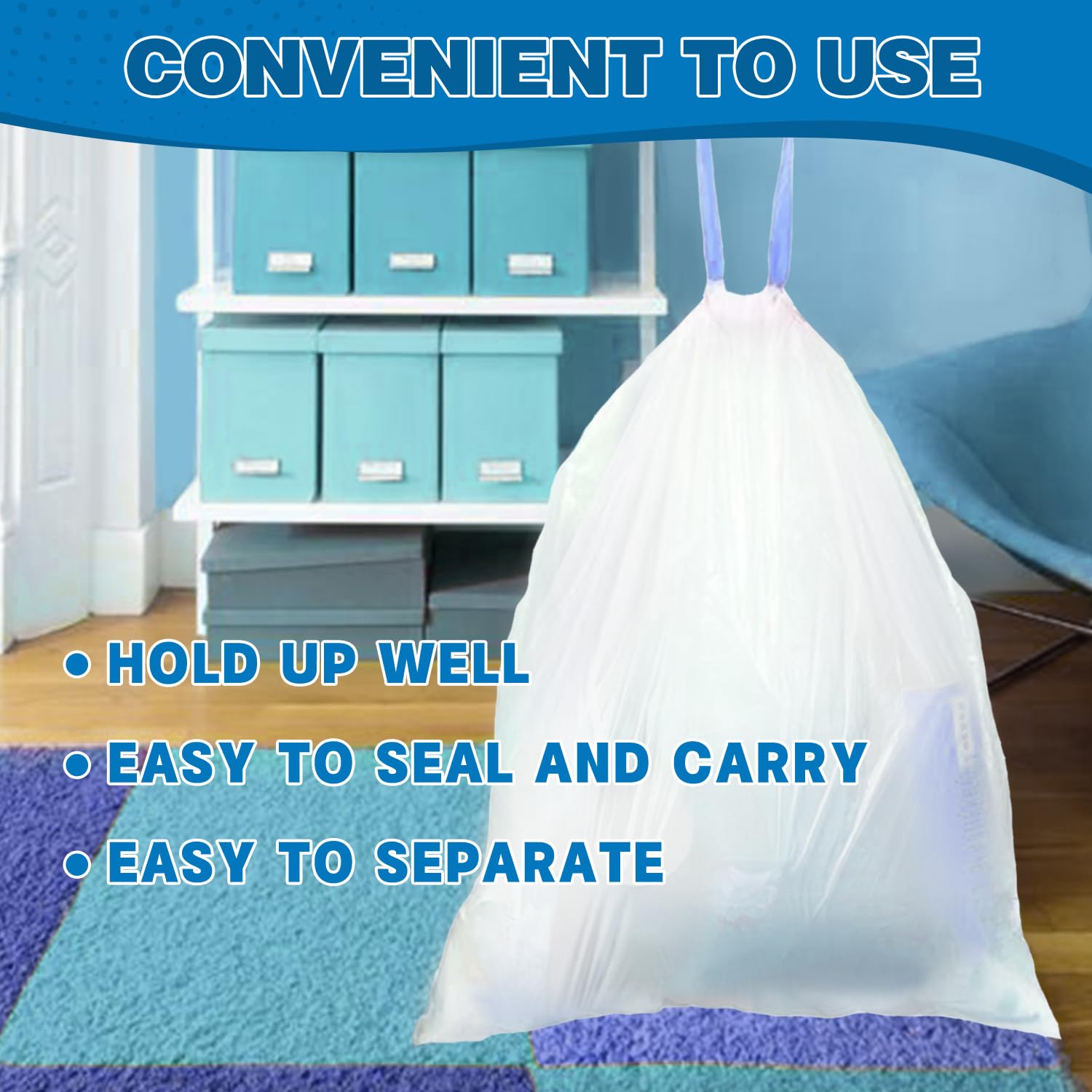 4 Gallon Trash Bags with Drawstring - 120 Count White Small Garbage Bags (1.1 Mil Thick, Unscented) for Bathroom, Toilet, Home, Office & Bedroom - 15 Liter Wastebasket Liners for Daily Use and Easy Disposal