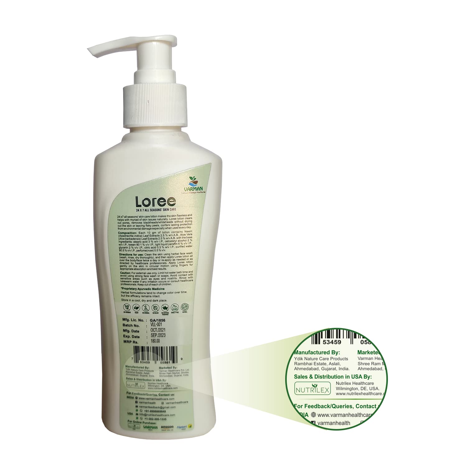 Loree 24/7 All Seasons Herbal Skin Lotion with Neem & Aloe Vera Extracts - Whitening Moisturizer for Dry & Sensitive Skin | Day & Night Use for Face & Body Care