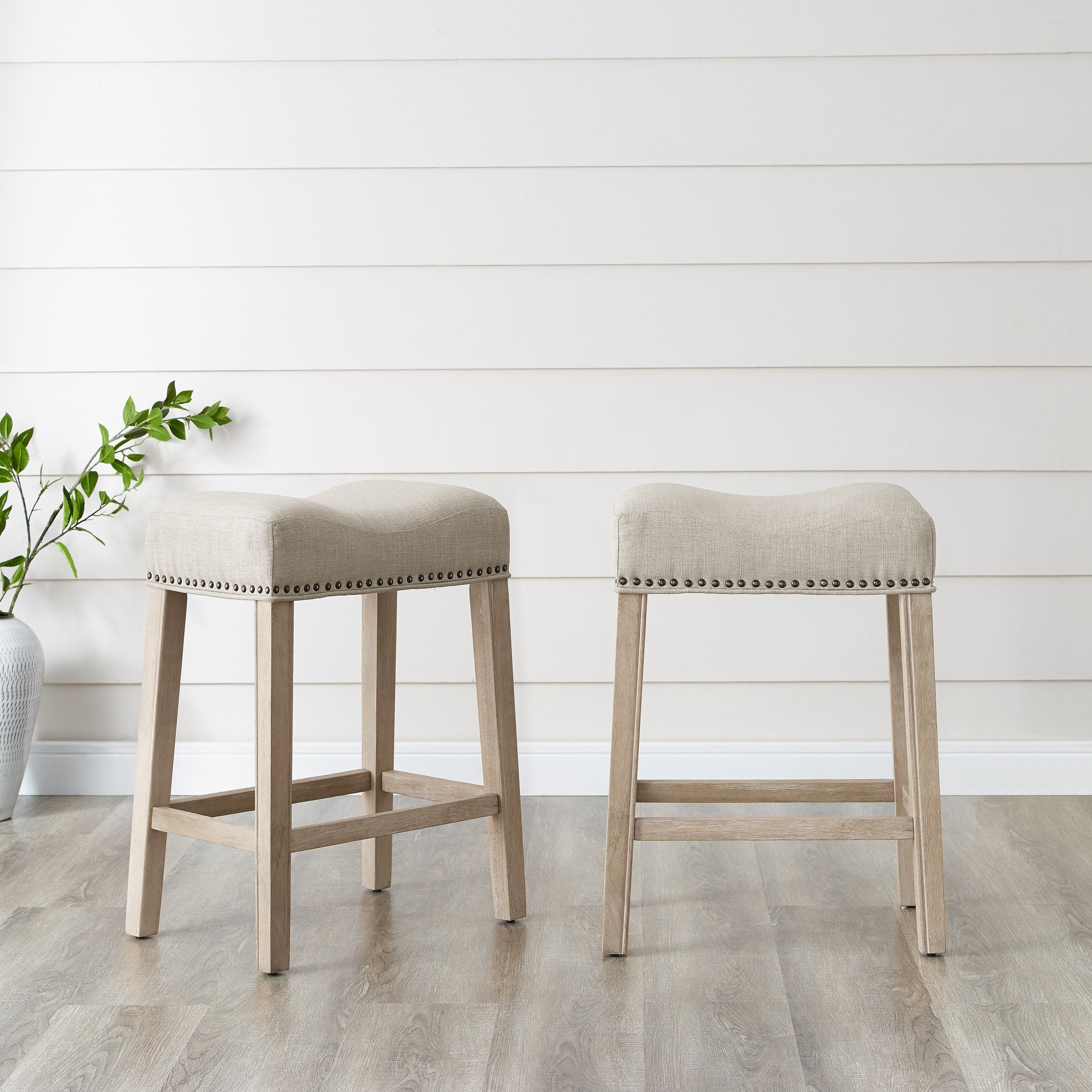 Roundhill Furniture CoCo Upholstered Backless Saddle Seat Counter Stools 24