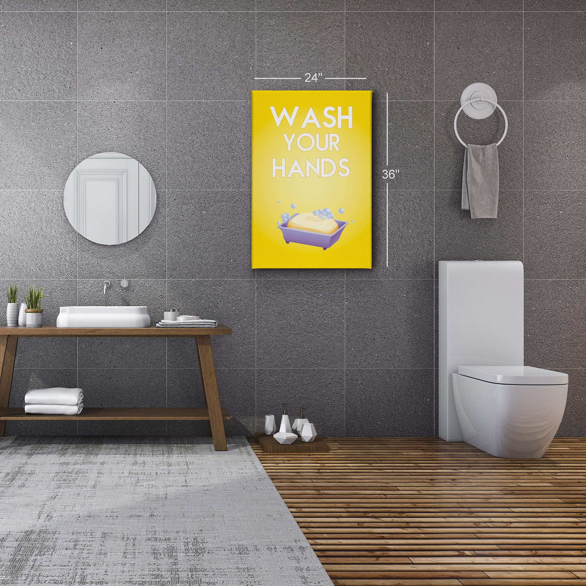 Smile Art Design 'Wash Your Hands' Motivational Quote Canvas Print - 28x19 Inch Bathroom Wall Decor for Kids, Nursery & Home - Ready to Hang Made in USA | Perfect for Bathrooms, Playrooms & School Hygiene Education