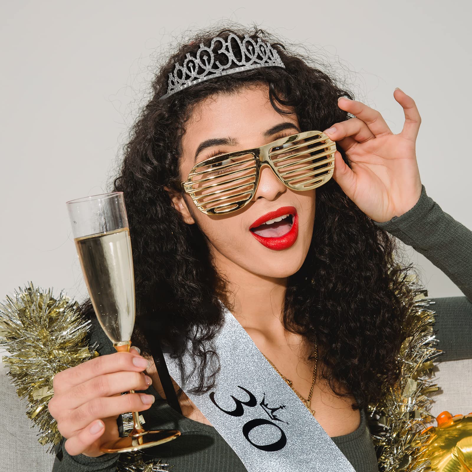 30th Birthday Sash & Tiara Set for Women - Silver '30 & Fabulous' Crown & Sash - Birthday Queen Decorations - Perfect for 30th Birthday Parties, Bachelorette Celebrations & Milestone Events