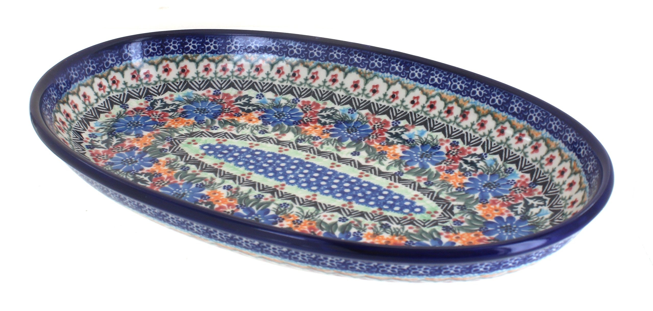 Blue Rose Polish Pottery Ashley Oval Platter - Handmade Ceramic Serving Dish for Entertaining, Dinner Parties & Holiday Tablescapes