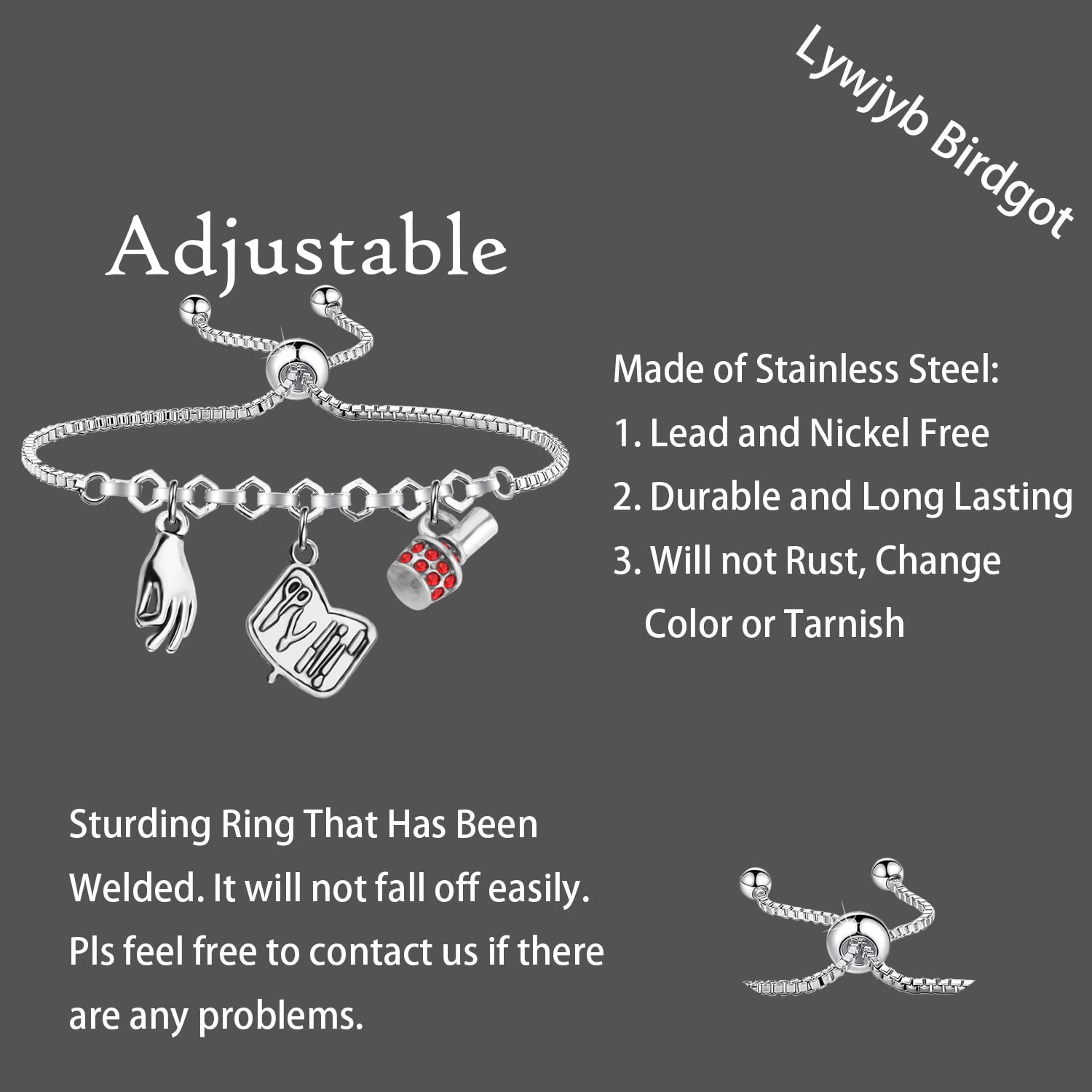 Lywjyb Birdgot Nail Tech Bracelet - Stylish Jewelry Gift for Nail Artists & Manicurists - Perfect for Cosmetology Professionals & Salon Workers (Great for Work, Gifts & Special Occasions)
