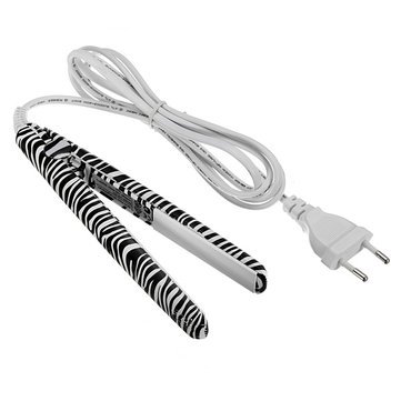 Mini Zebra Stripes Ceramic Hair Straightener Flat Iron - 100-240V Dual Voltage for Travel, Salon & Home Use - Quick Heat Up for Smooth & Shiny Hair
