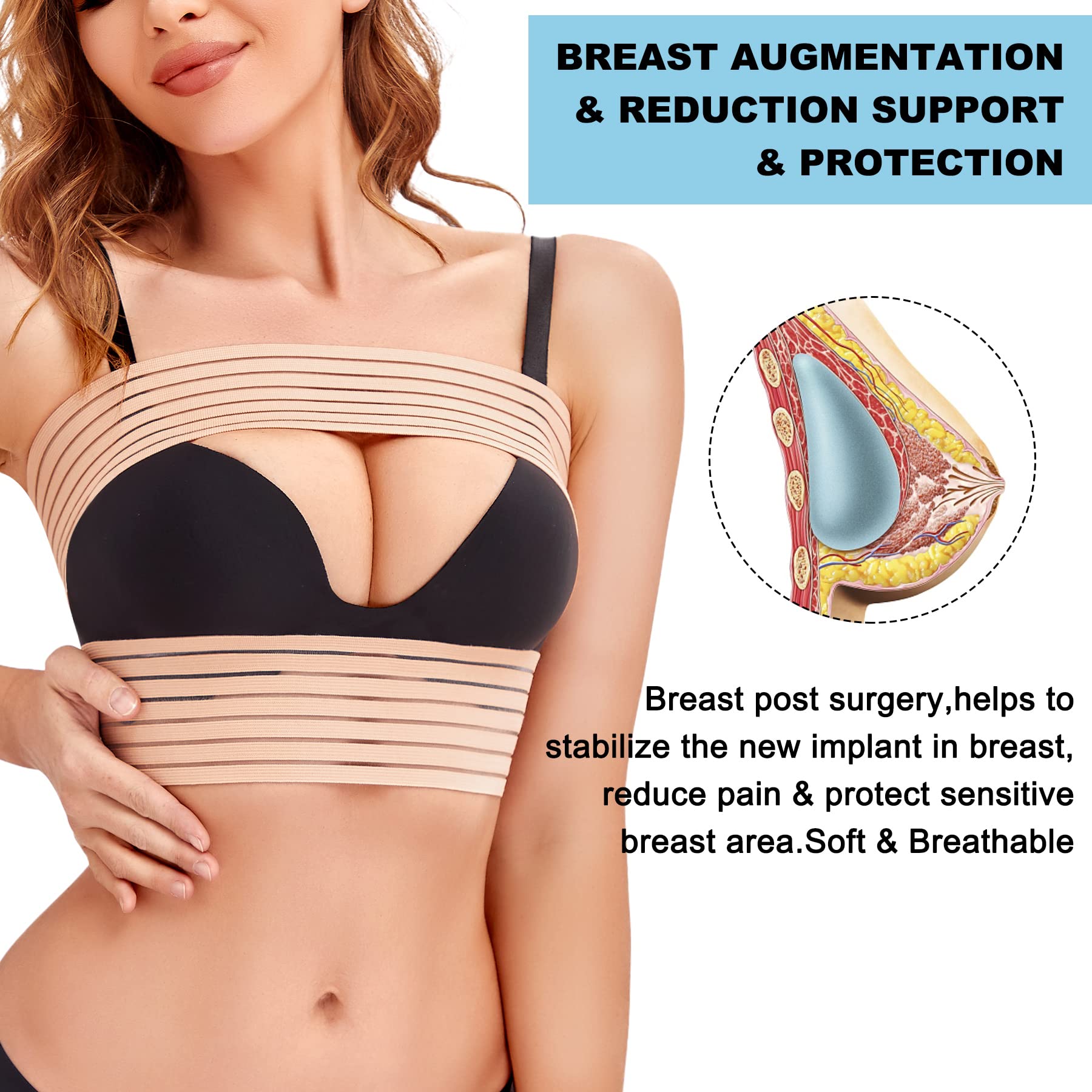 SCARBORO Post-Surgery Breast Support Band for Women – Implant Stabilizer & Compression Strap for Breast Augmentation, Reduction & Large Breasts – Medical Chest Support for Exercise & Recovery