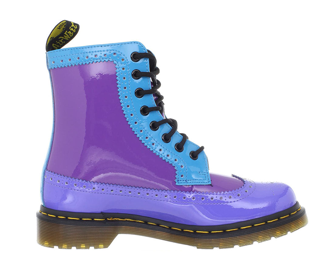 Dr. Martens 1460 Harrie Dusty Blue & Bright Purple Patent Leather Lace-Up Boots - Women's Fashion Ankle Booties for Casual Wear & Street Style
