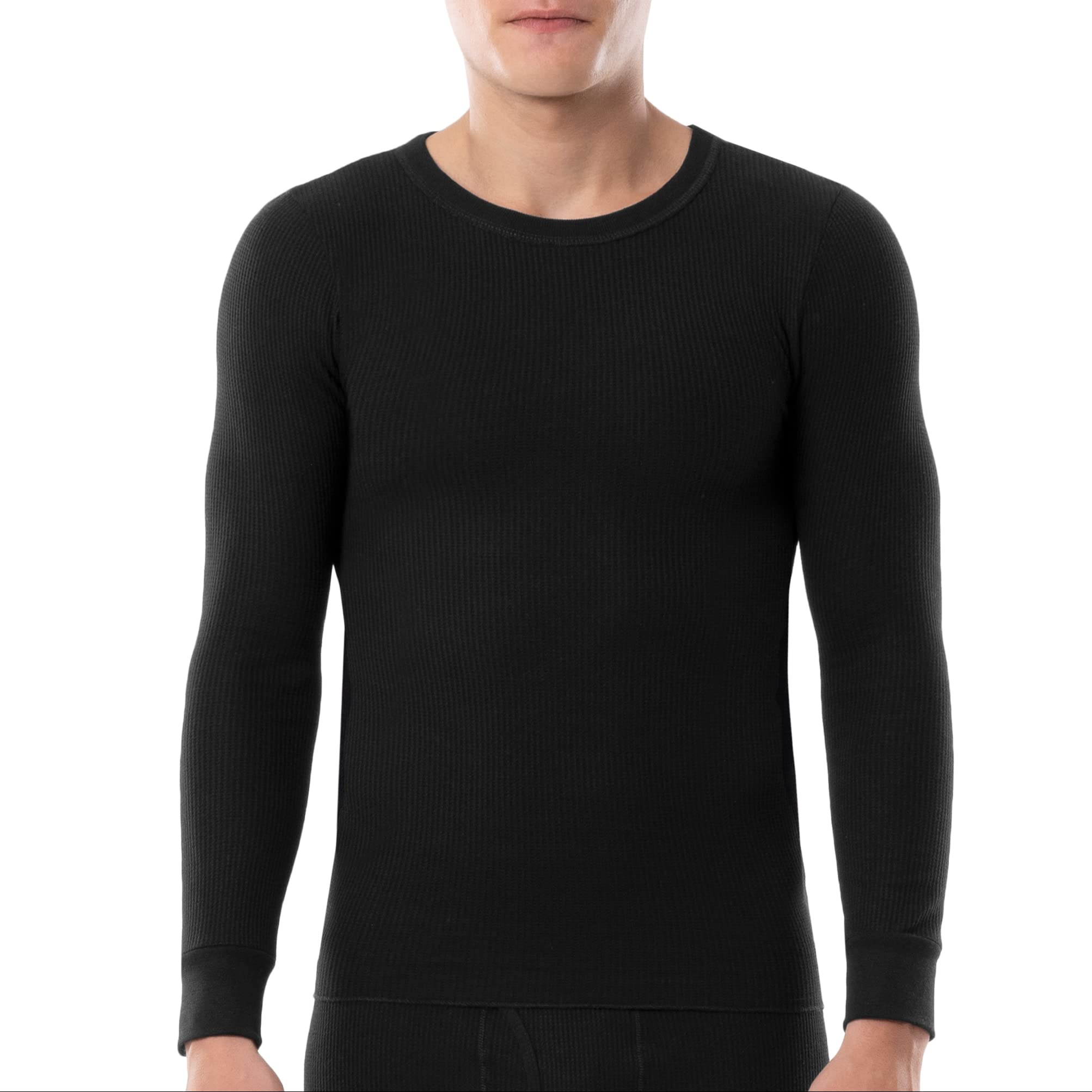 Fruit of the Loom Men's Classic Midweight Waffle Thermal Underwear Crew Top - Warm Long Sleeve Shirt for Winter, Hunting & Outdoor Activities