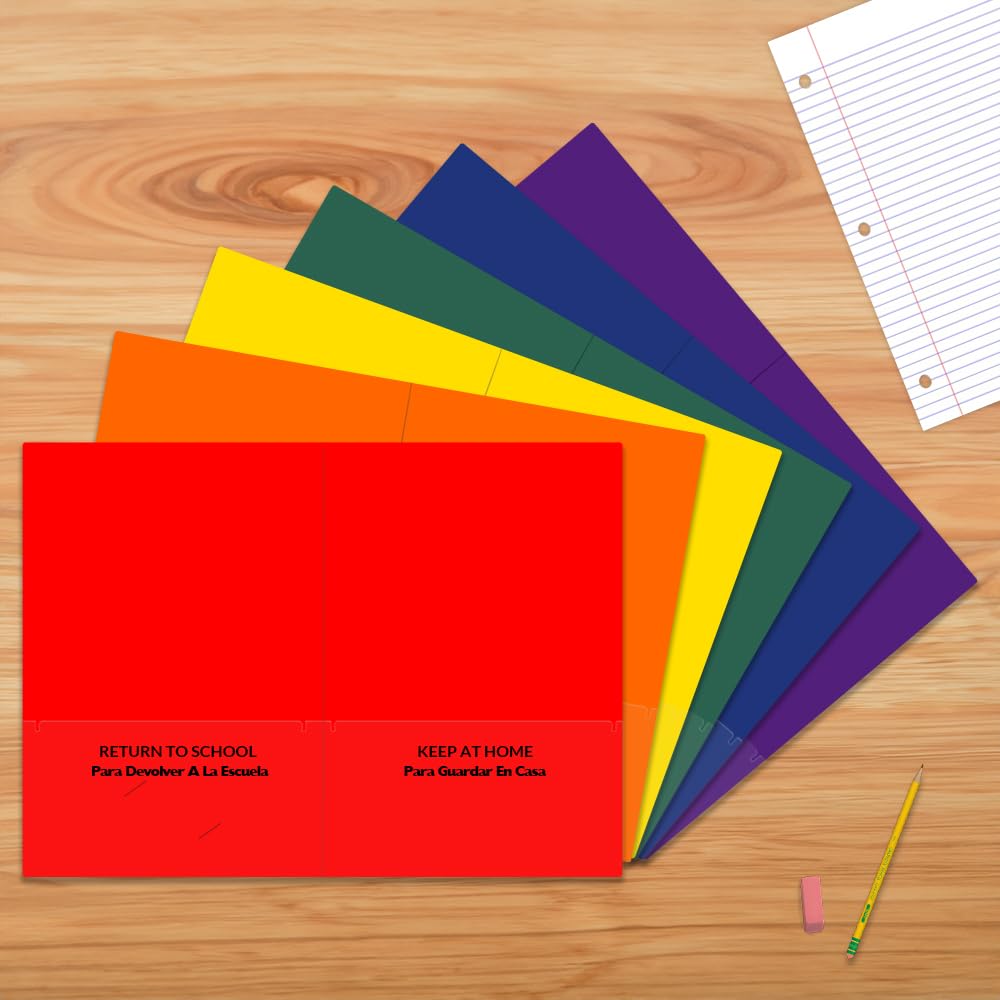 StoreSMART® Plastic Archival Folders - 12-Pack School & Home Organization - 2 Each of 6 Bright Colors (Red, Blue, Green, Yellow, Orange, Purple) - Spanish/English Bilingual - Made in USA - Perfect for Classroom, Office & Document Storage