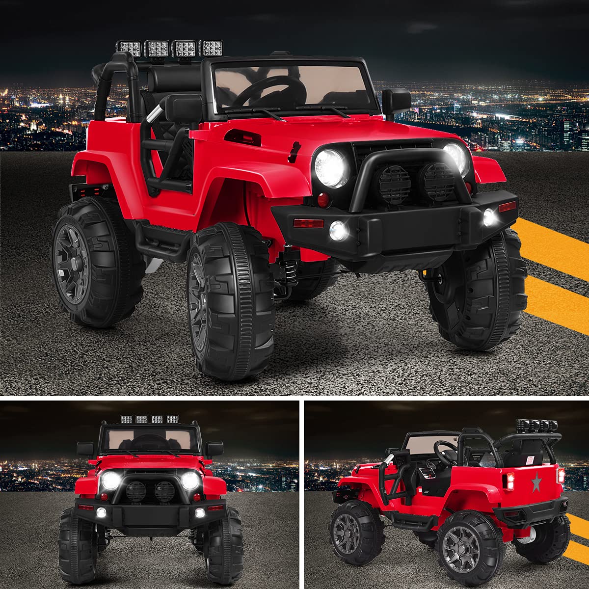 Costzon 12V Battery Powered Electric Ride On Truck for Kids - Parental Remote Control, LED Lights, MP3 Player, Safety Belt & Spring Suspension - Red Kids Electric Car for Indoor & Outdoor Play, Birthday Gifts