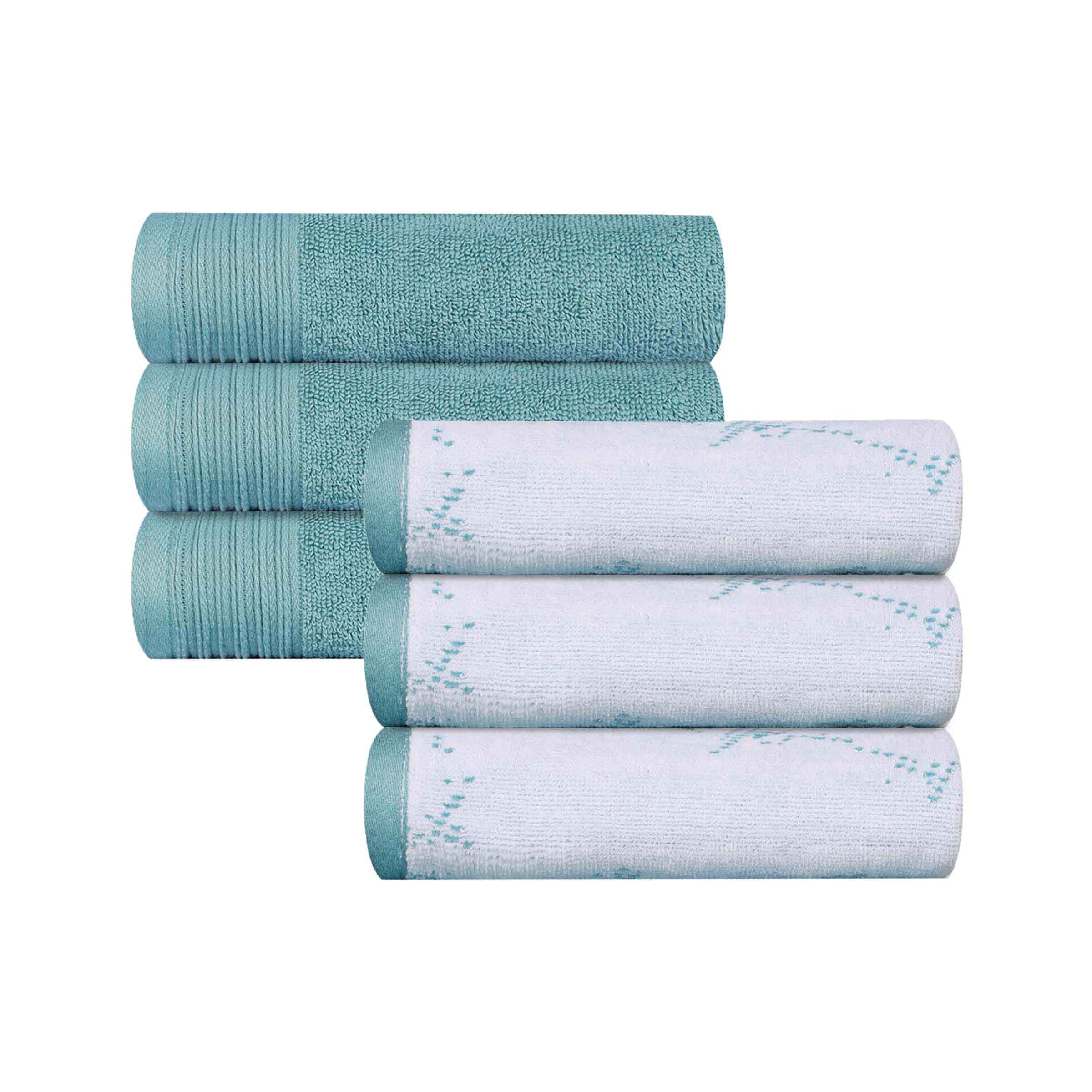 Premium Cotton Quick-Drying Hand Towels - Set of 6 (Solid & Marble Patterns) for Bathroom, Kitchen & Gym - Ultra Absorbent & Soft Guest Towels