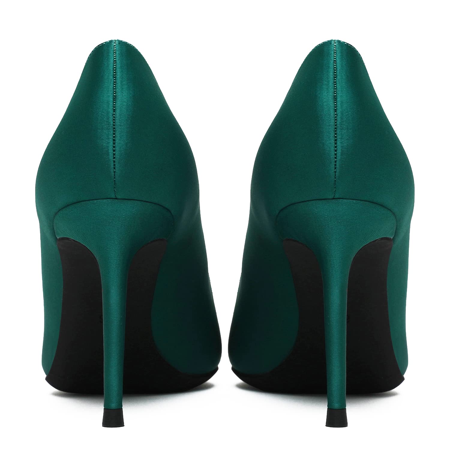 MOOMMO Women's Dark Green Kitten Heel Sandals - Pointed Toe Stiletto Pumps with Suede & Satin Details - Elegant Retro Dress Shoes for Wedding, Office & Evening Events - Size 10 US